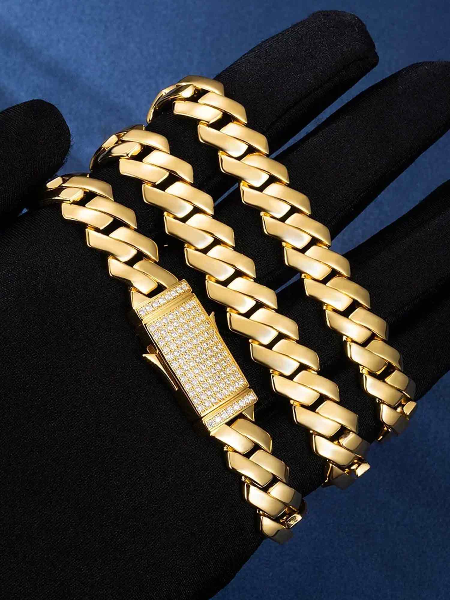 Made To Order 12mm Plain Prong Link Bracelet with Iced Clasp - Image 5