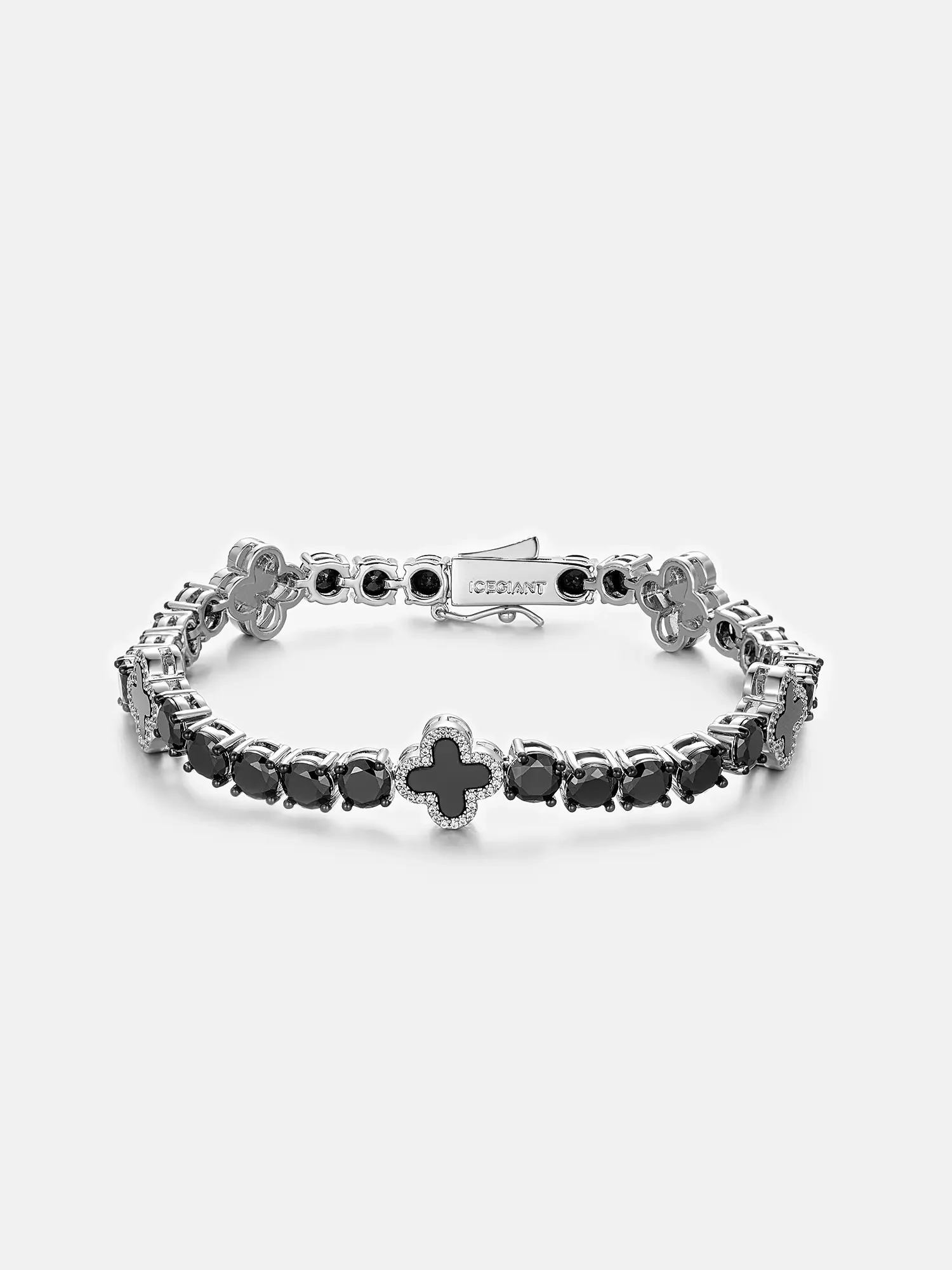 Moissanite Black Agate Four Leaf Clover Tennis Bracelet - Image 2