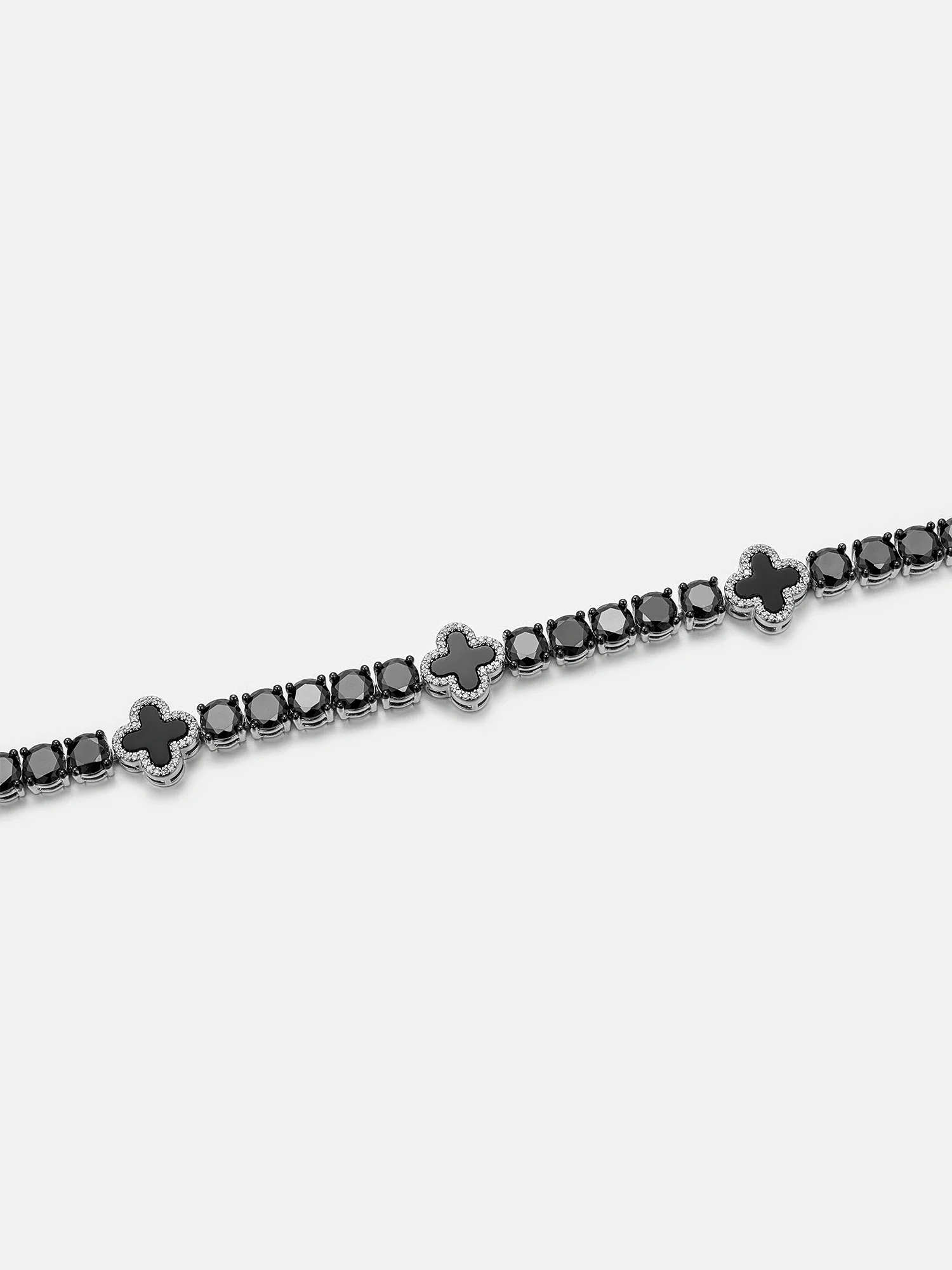 Moissanite Black Agate Four Leaf Clover Tennis Bracelet - Image 3