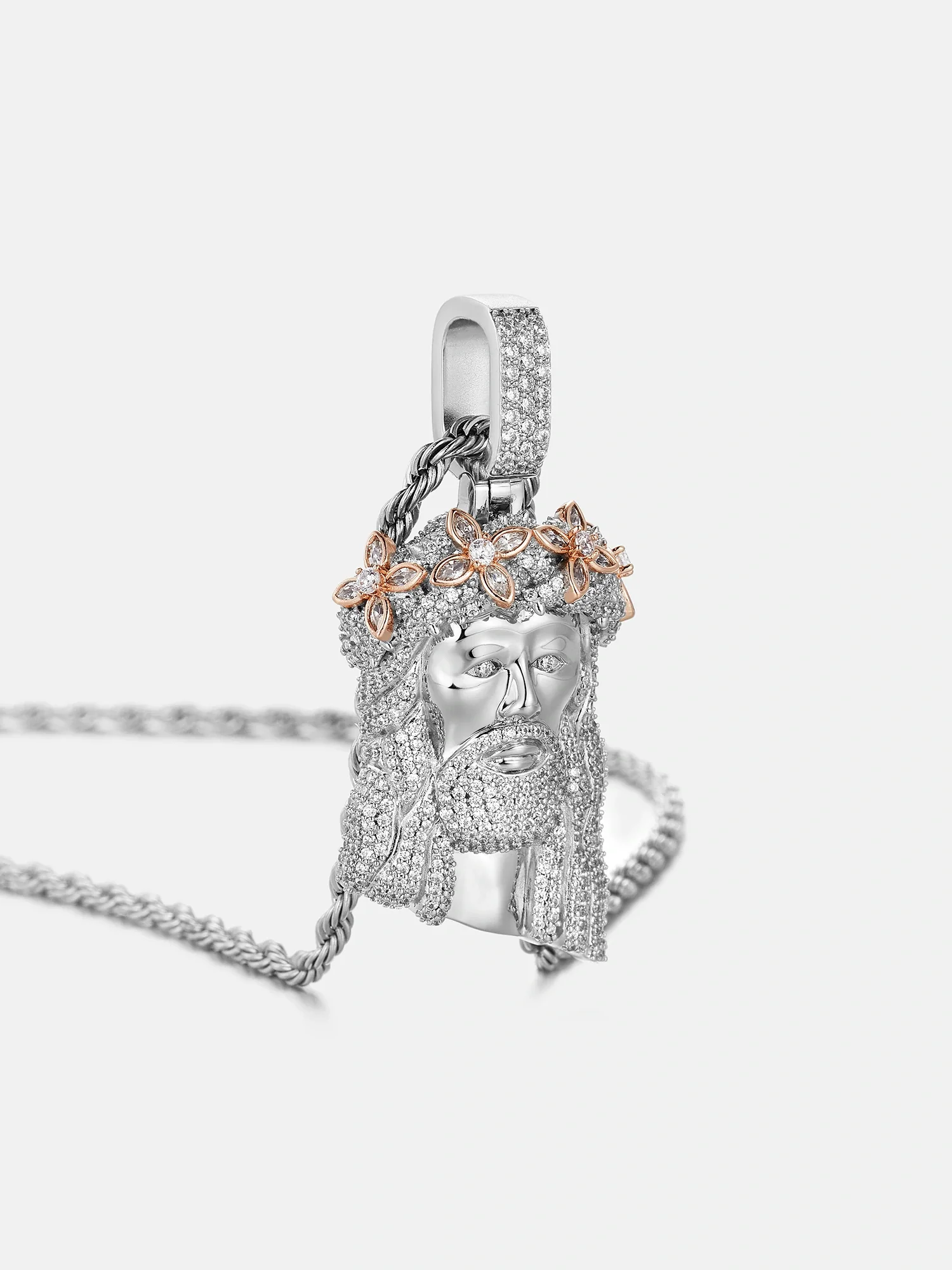 Marquise Gem Two Tone Moissanite Jesus Pendant - Image 3