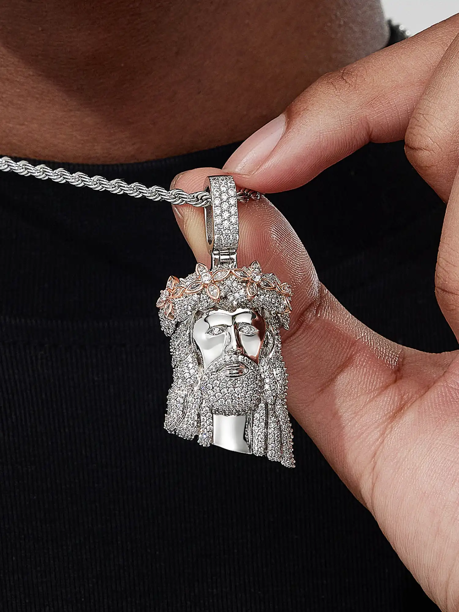 Marquise Gem Two Tone Moissanite Jesus Pendant - Image 7