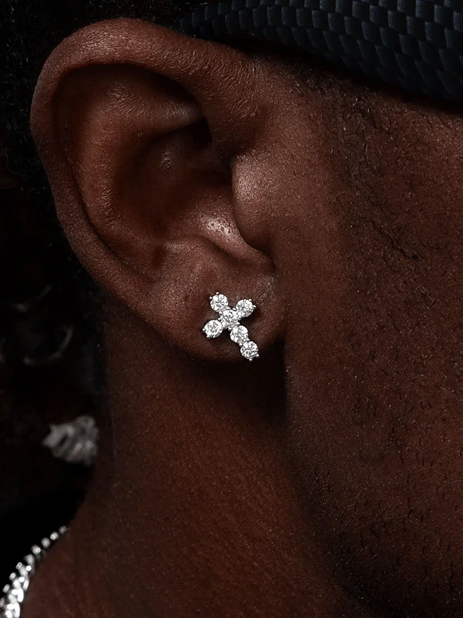 Micro Cross Moissanite Stud Earring - Image 8