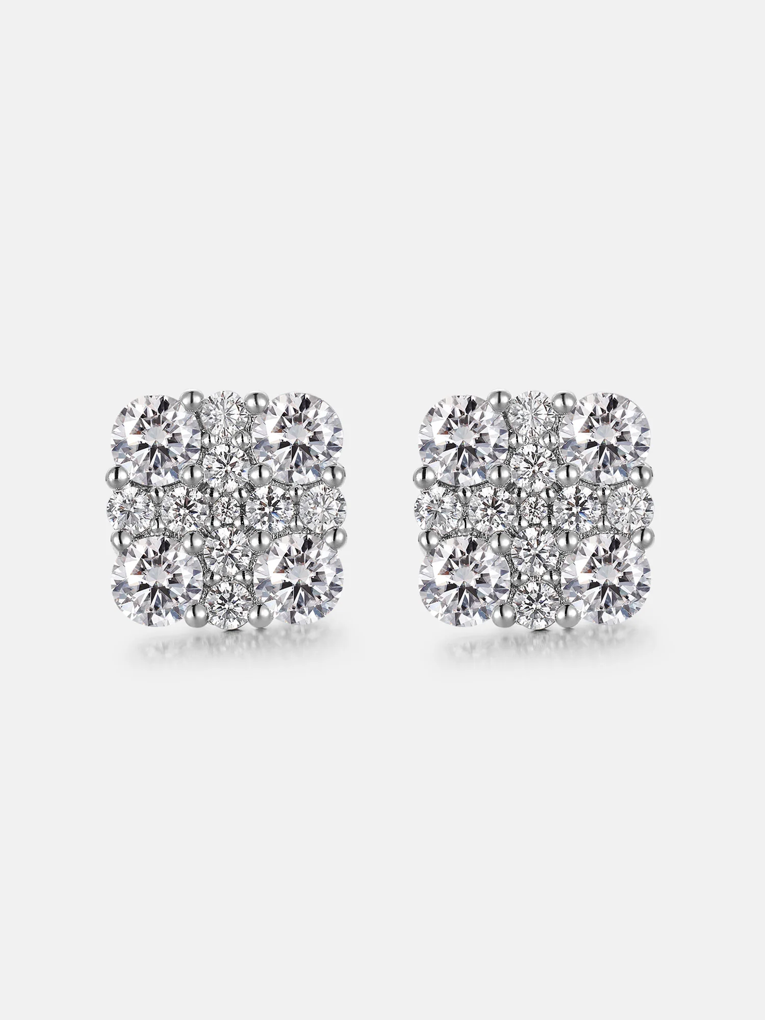 Mixed Size Moissanite Square Cluster Earrings