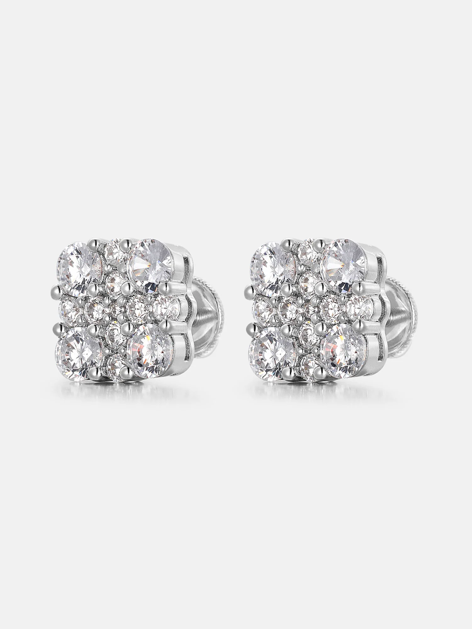 Mixed Size Moissanite Square Cluster Earrings - Image 2
