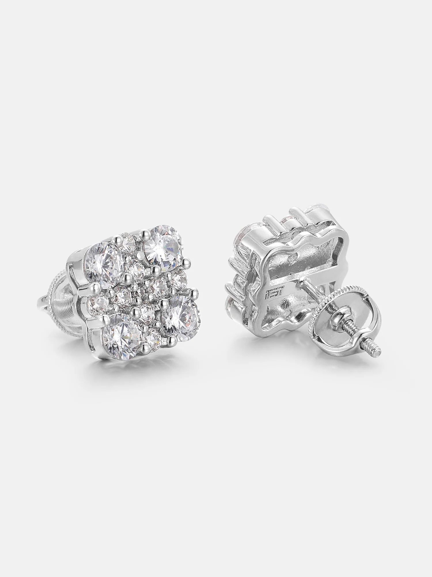 Mixed Size Moissanite Square Cluster Earrings - Image 4
