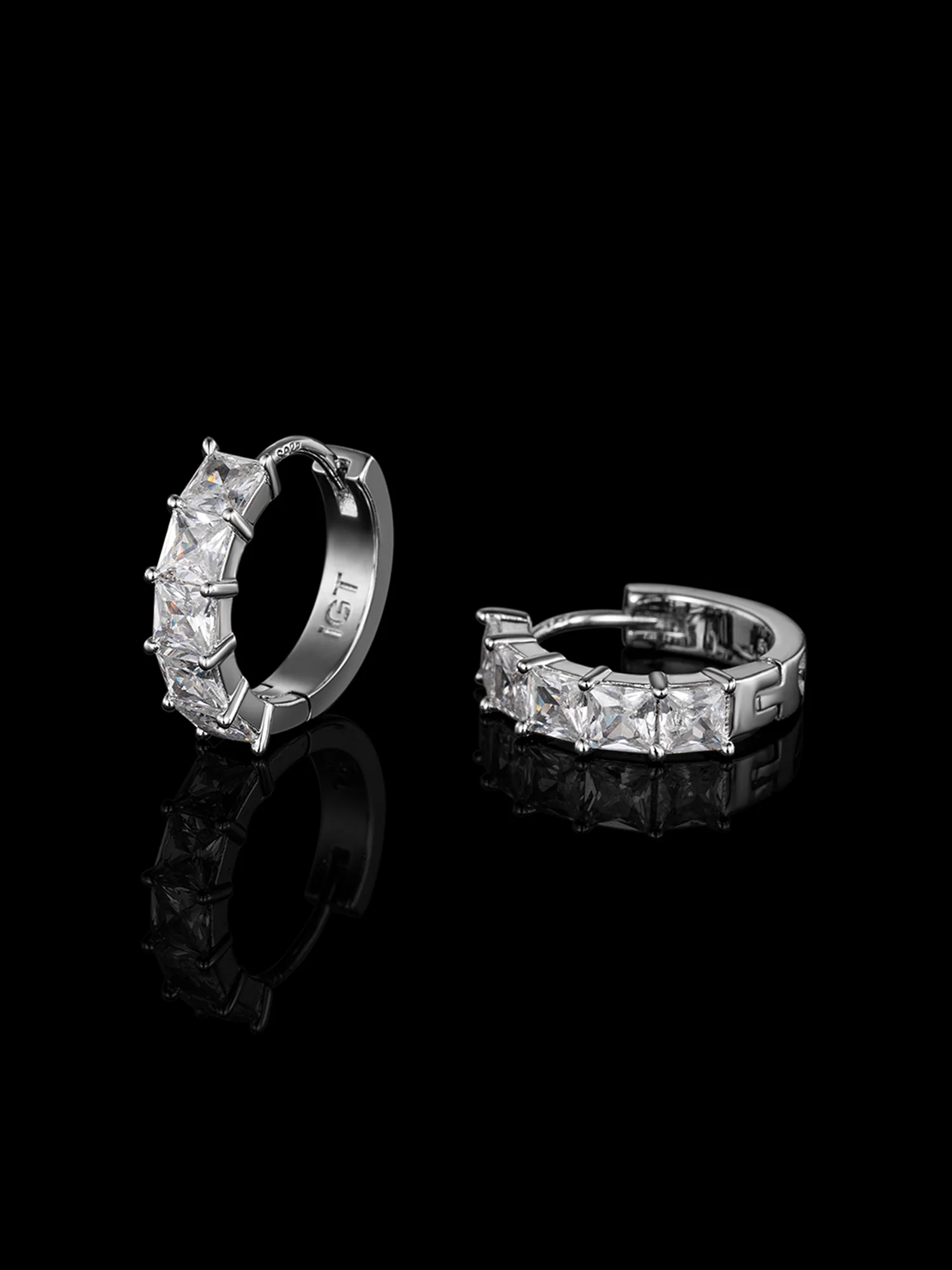 925 Sterling Silver Princess Cut Hoop Earrings - Image 3