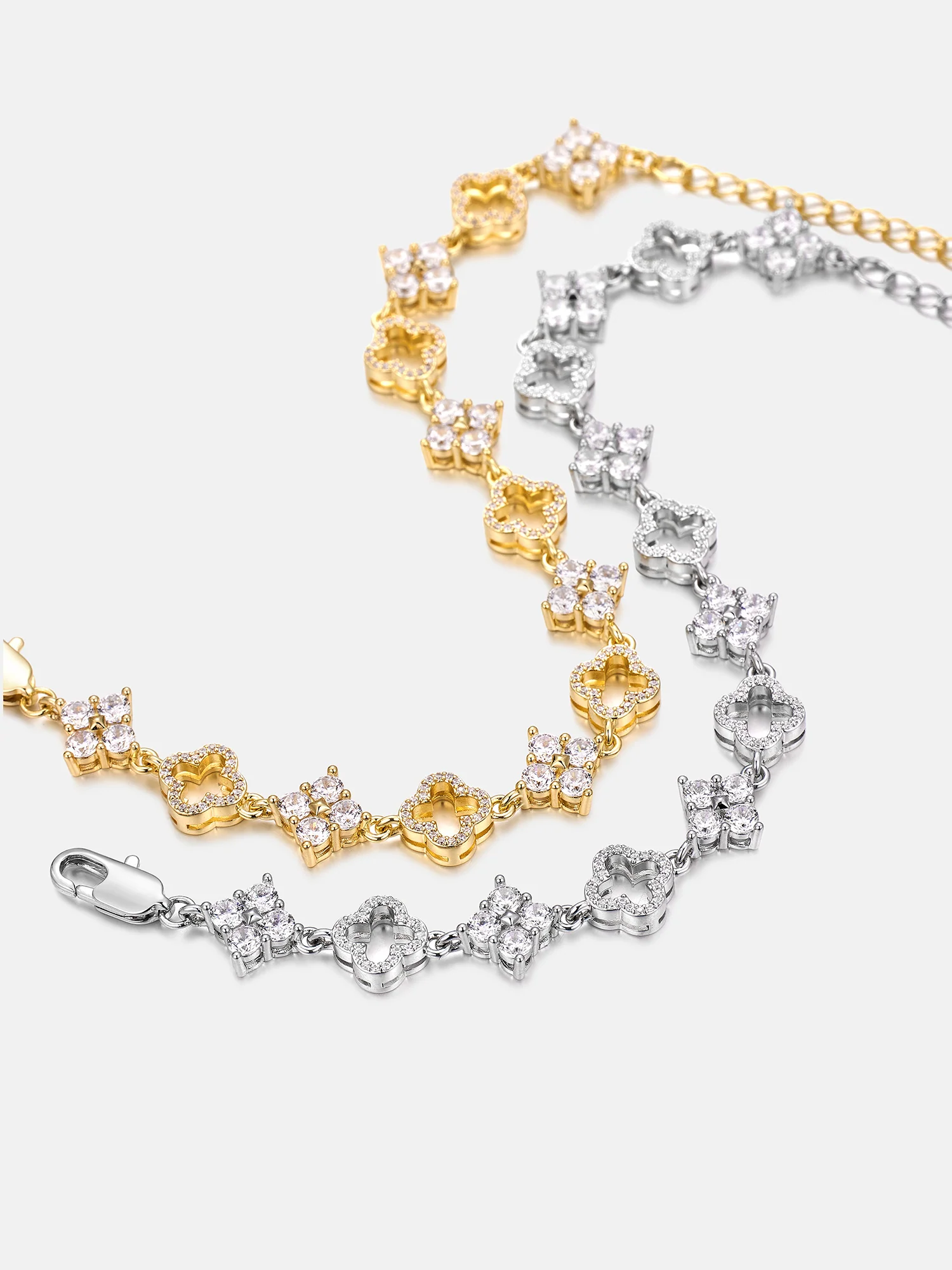 Moissanite Double Four Leaf Clover Bracelet - Image 4