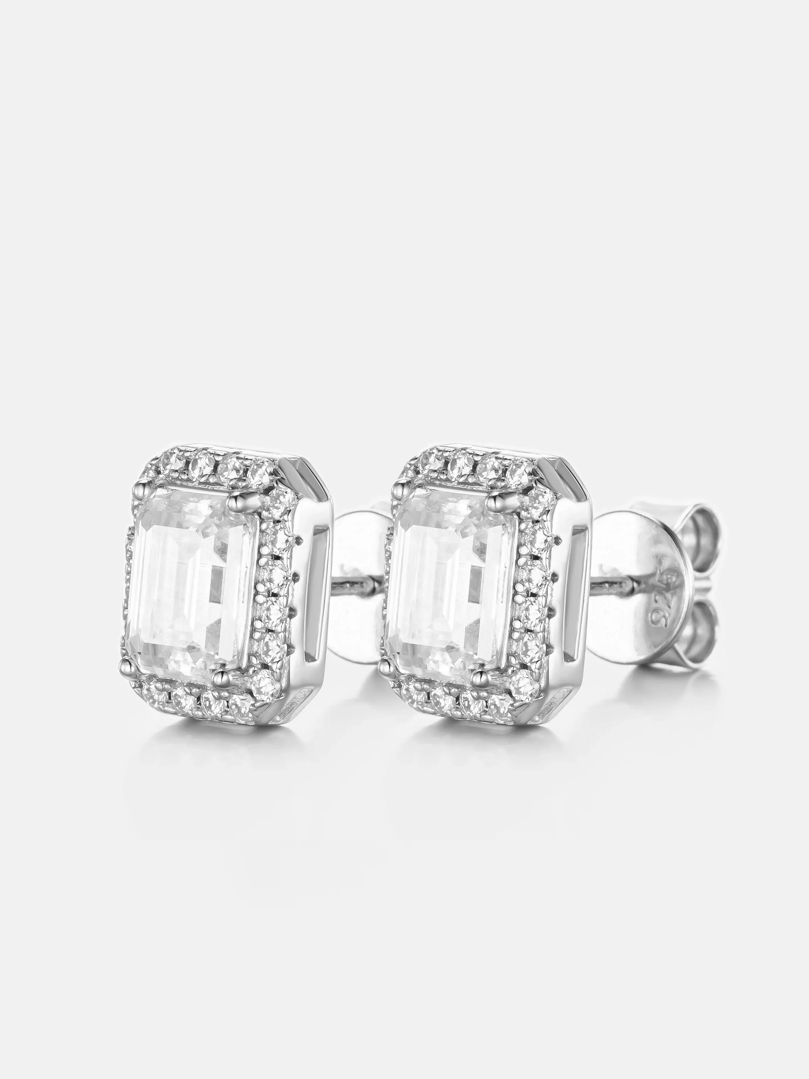 Moissanite Emerald Cut Halo Stud Earrings - Image 2