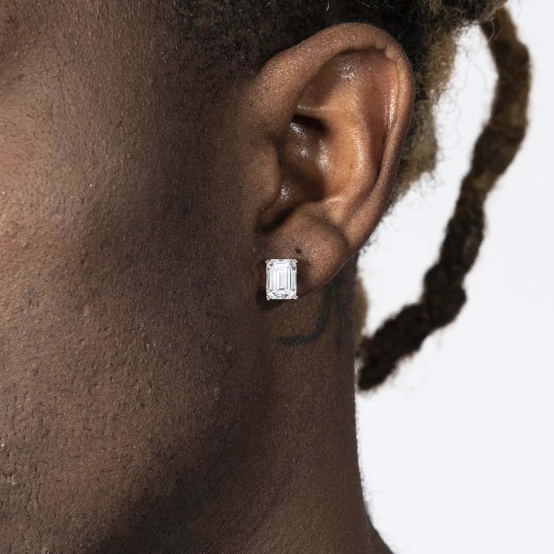 Moissanite Emerald Cut Stud Earrings-4.00 Carat Total - Image 5
