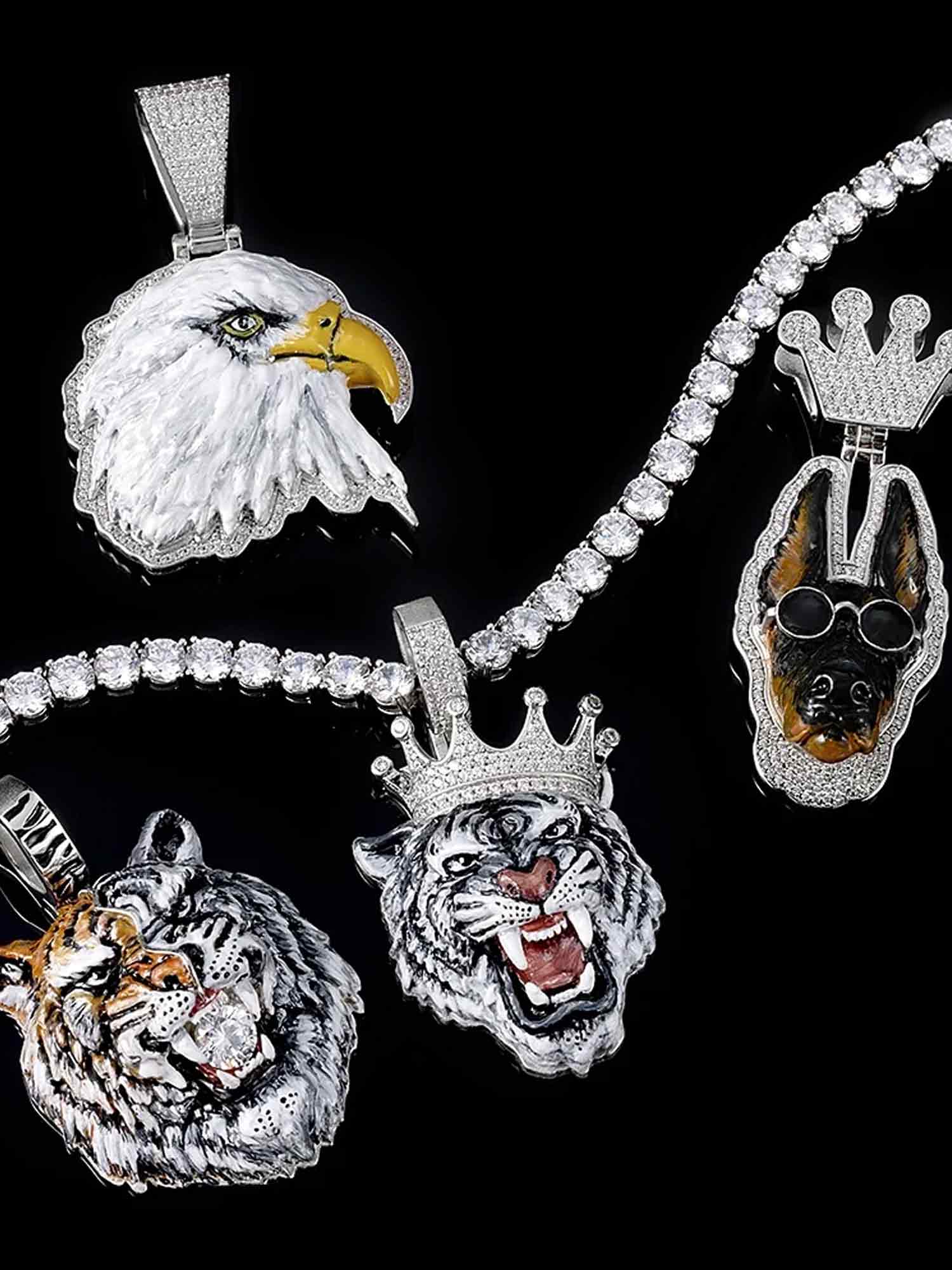 Moissanite Enamel Crown Tiger Pendant - Image 2