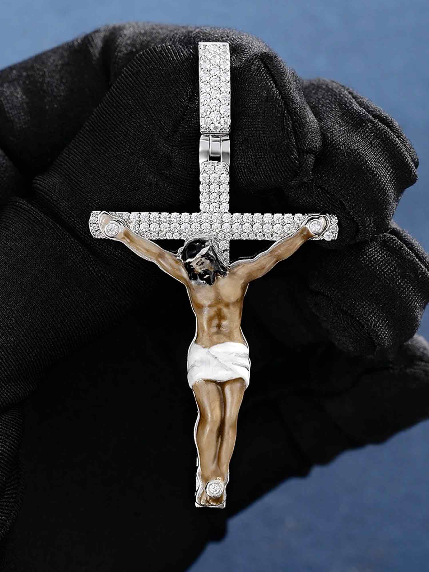 Moissanite Enamel Jesus Cross Pendants - Image 3
