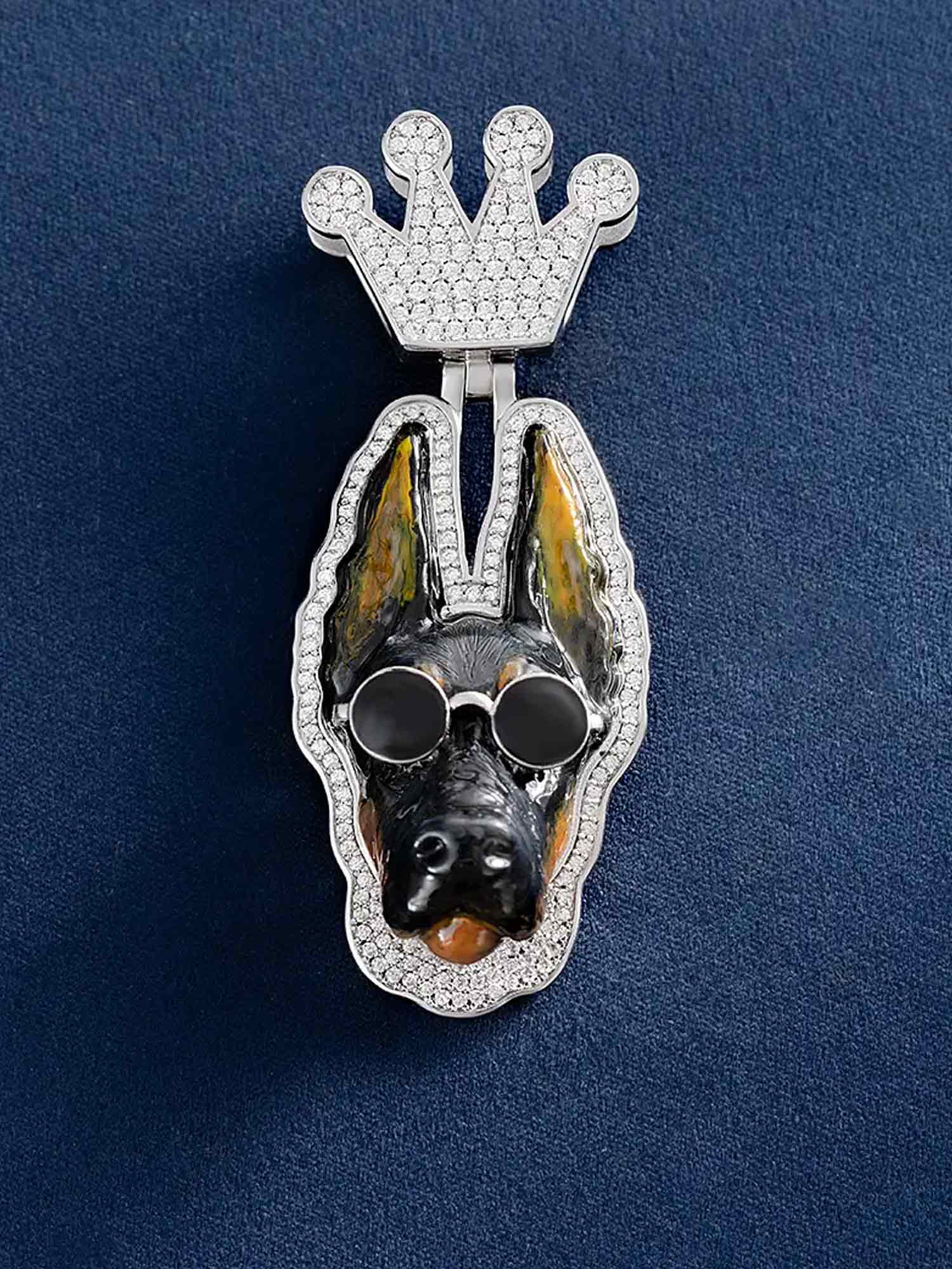 Moissanite Enamel German Shepherd Dog Pendant - Image 3