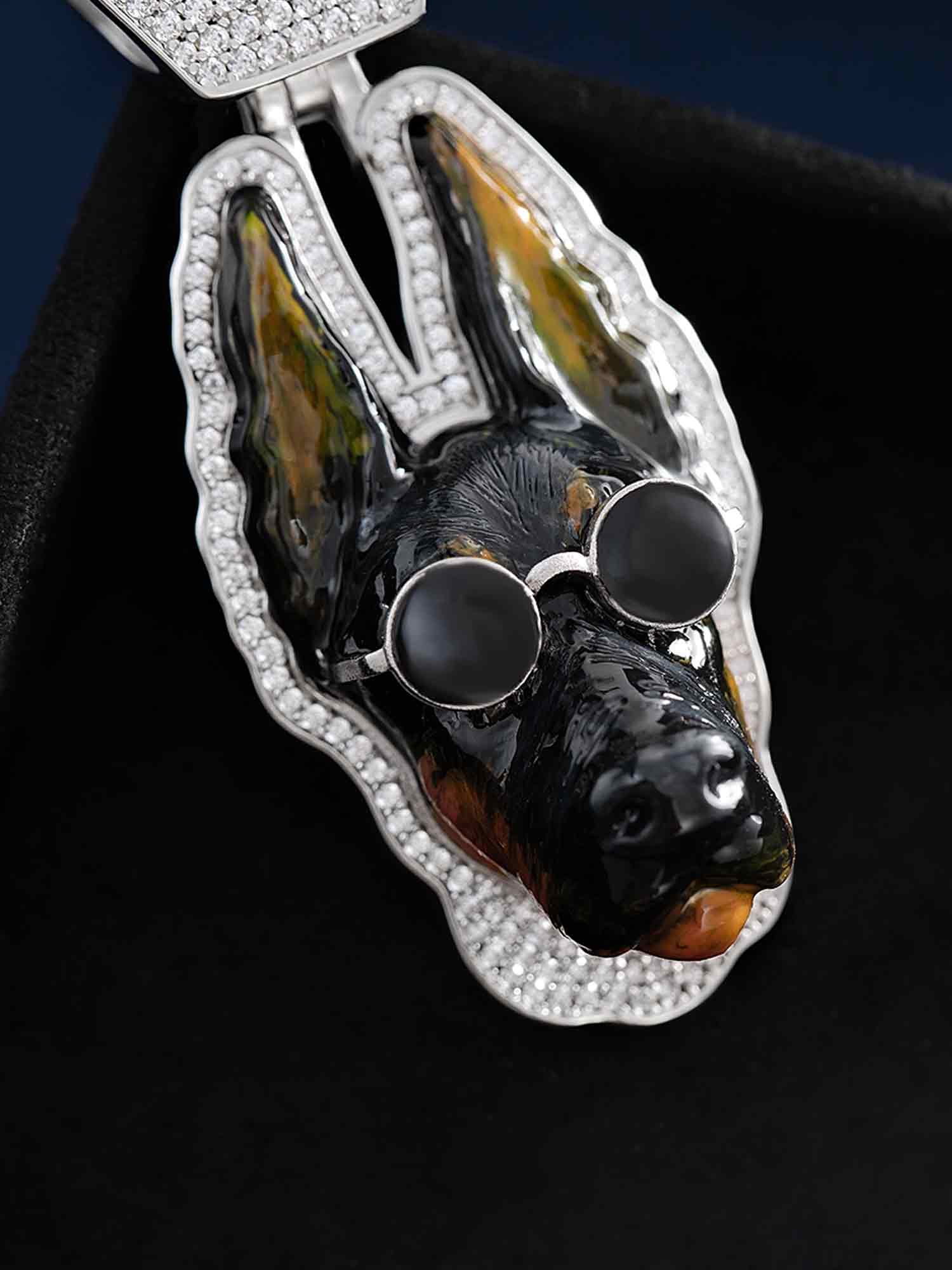 Moissanite Enamel German Shepherd Dog Pendant - Image 4
