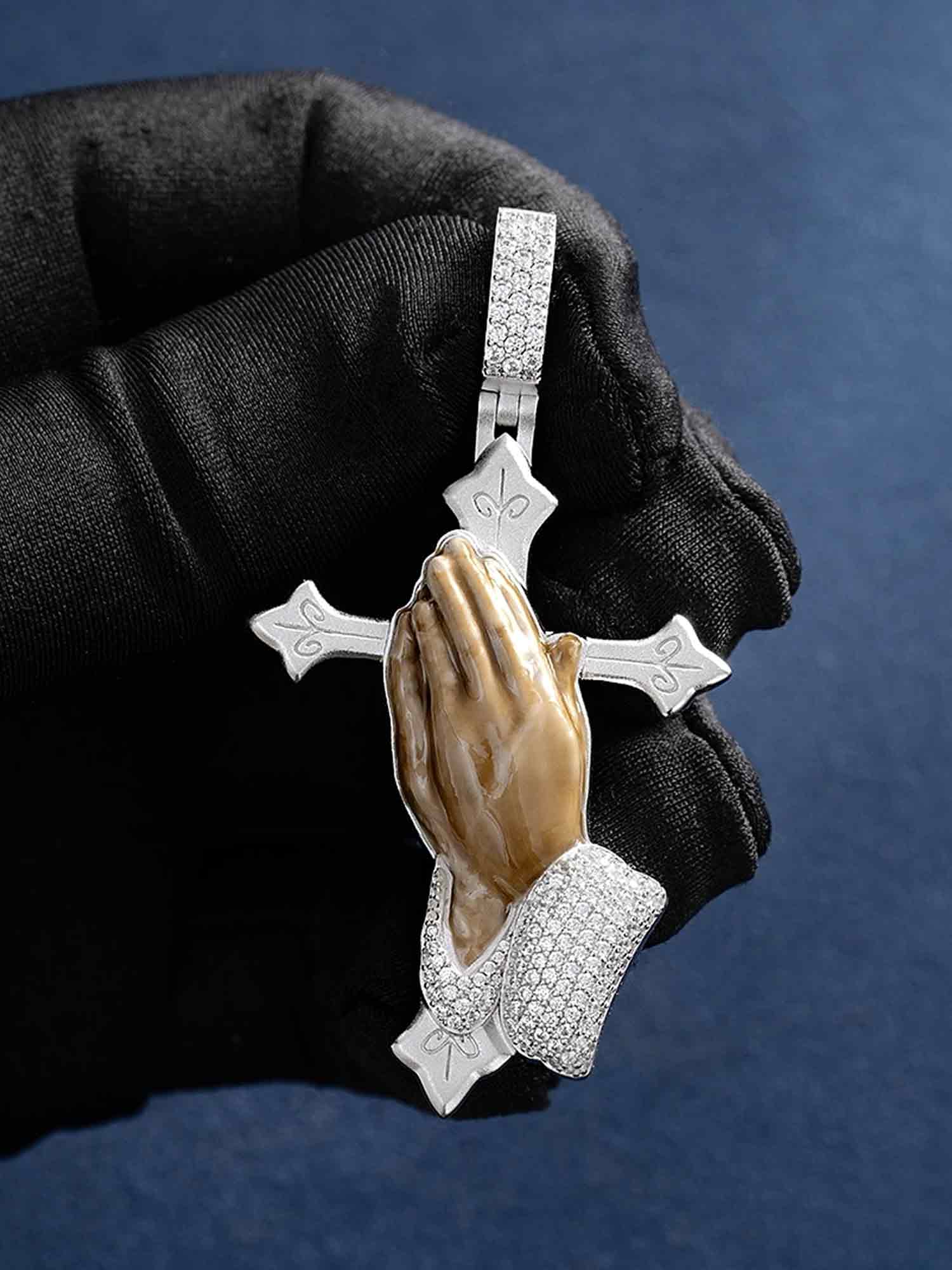 Moissanite Enamel Praying Hands Pendants - Image 3