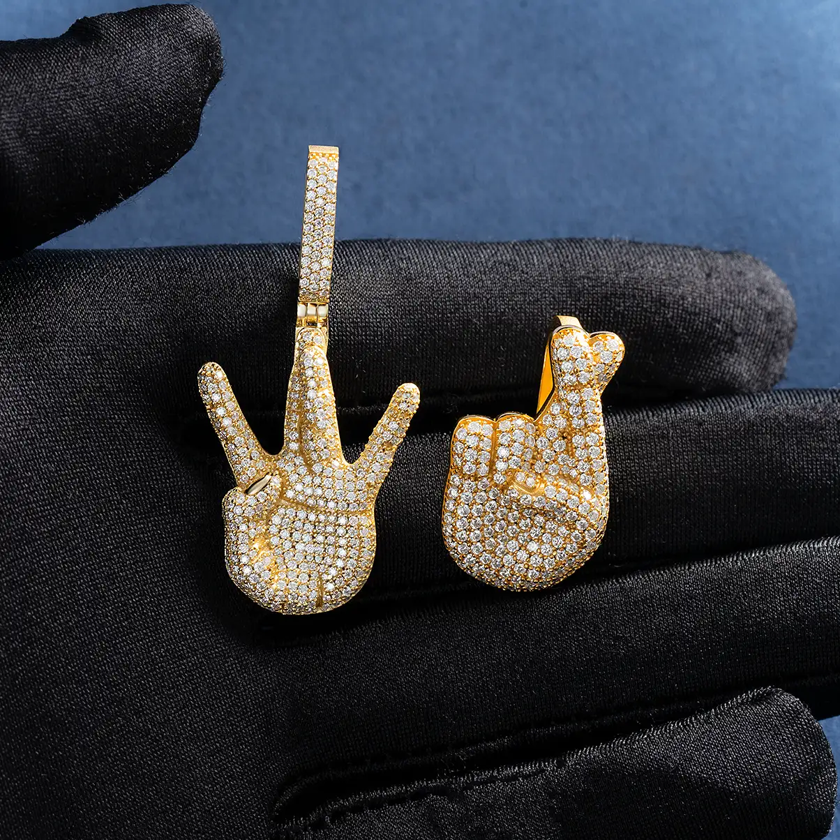 Moissanite Finger Cross Emoji Pendant - Image 3
