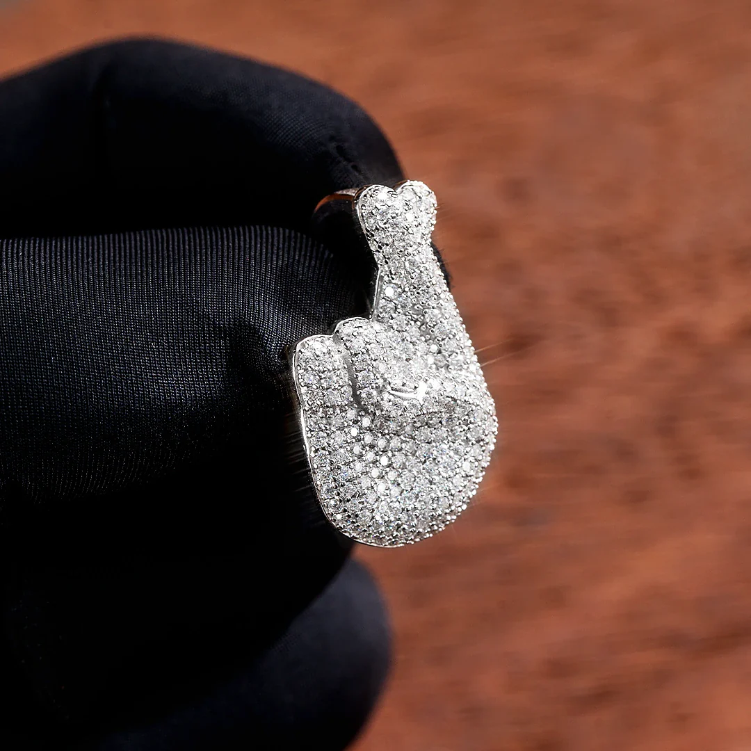 Moissanite Finger Cross Emoji Pendant - Image 4