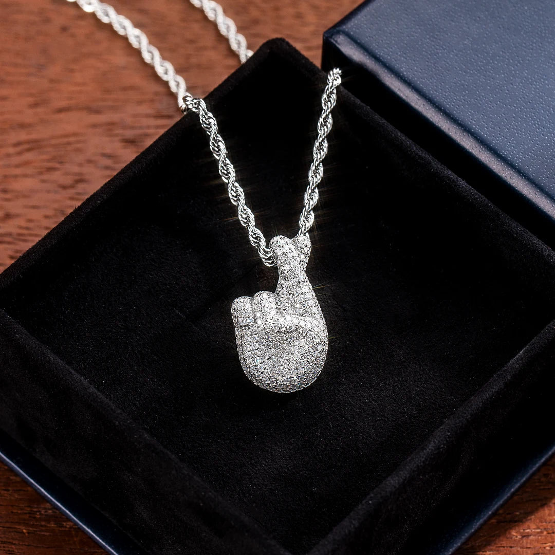 Moissanite Finger Cross Emoji Pendant - Image 7