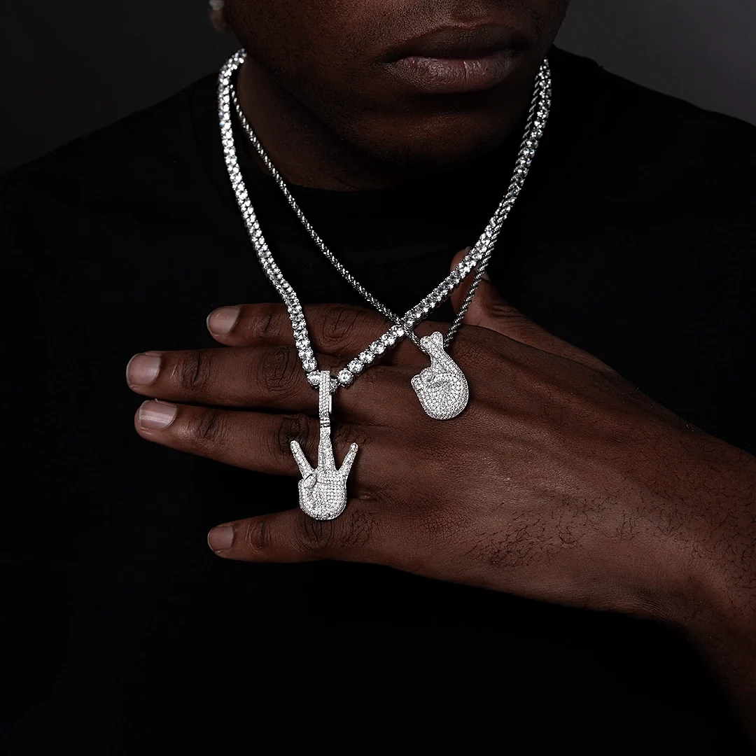 Moissanite Finger Cross Emoji Pendant - Image 8