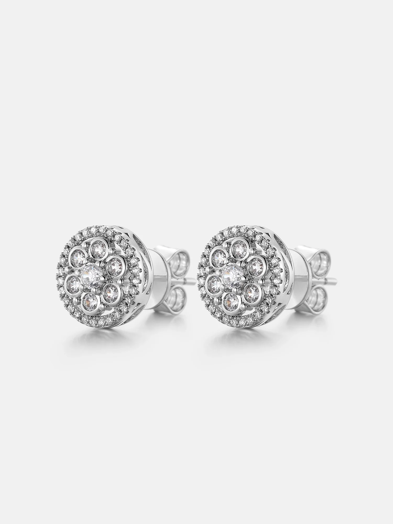 Moissanite Floral Halo Cluster Stud Earrings - Image 2