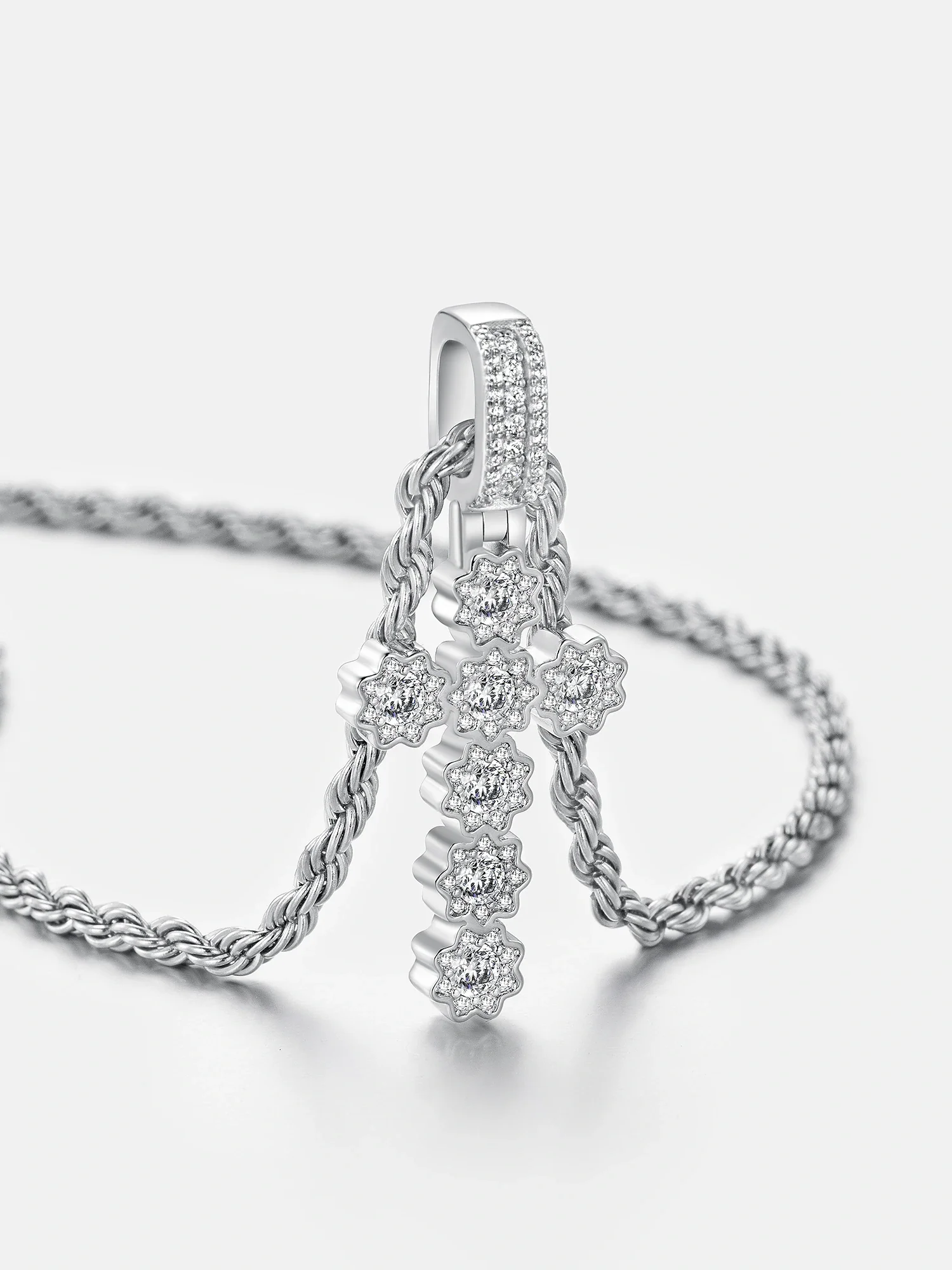 Moissanite Flower Shape Cross Pendant - Image 3