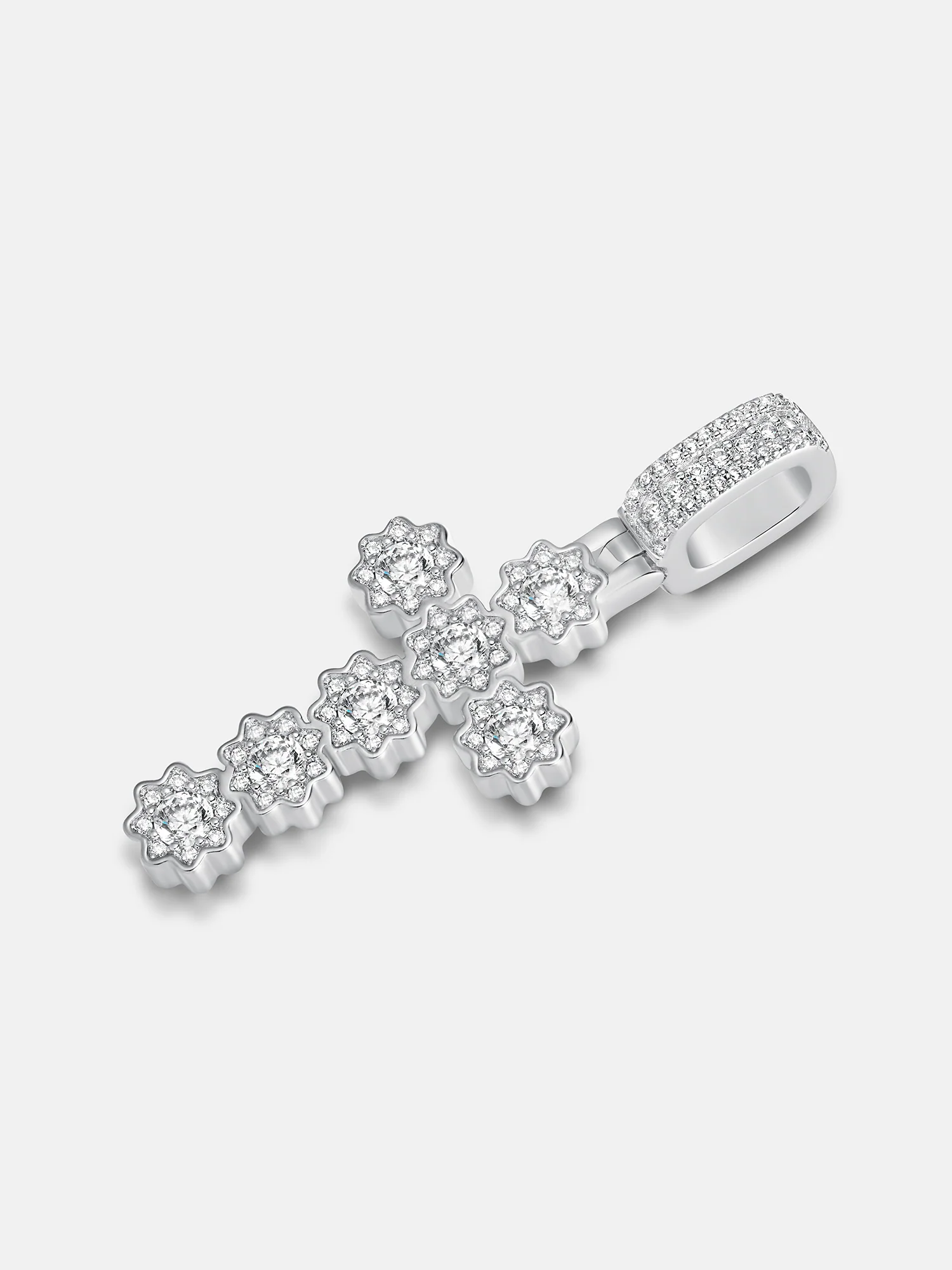 Moissanite Flower Shape Cross Pendant - Image 4