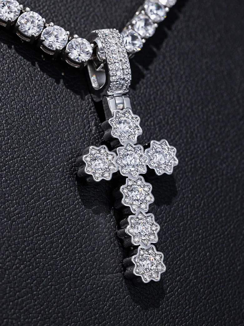 Moissanite Flower Shape Cross Pendant - Image 5