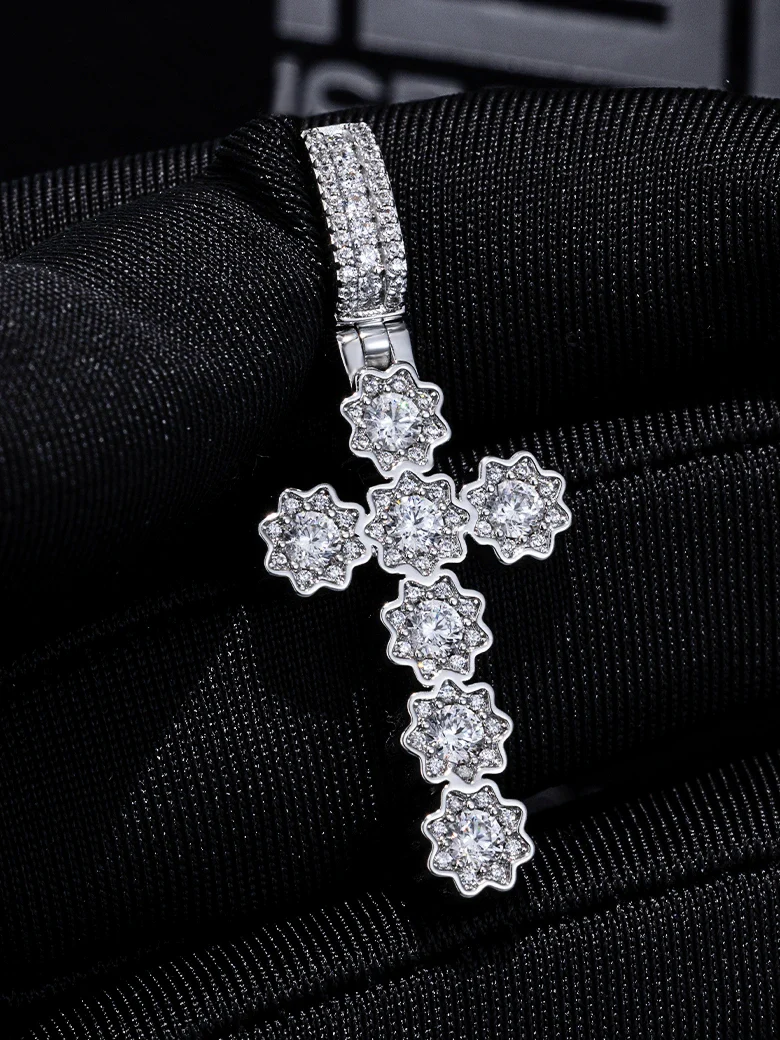 Moissanite Flower Shape Cross Pendant - Image 6