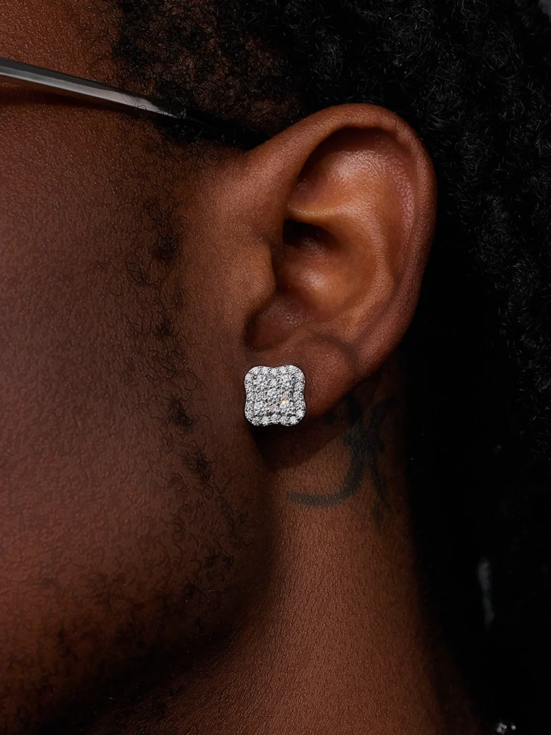Moissanite Four Leaf Clover Clusted Earrings - Image 5