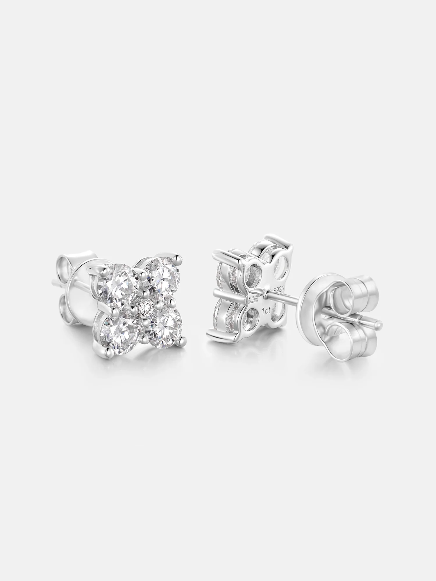 Moissanite Four Leaf Clover Petal Stud Earrings - Image 3