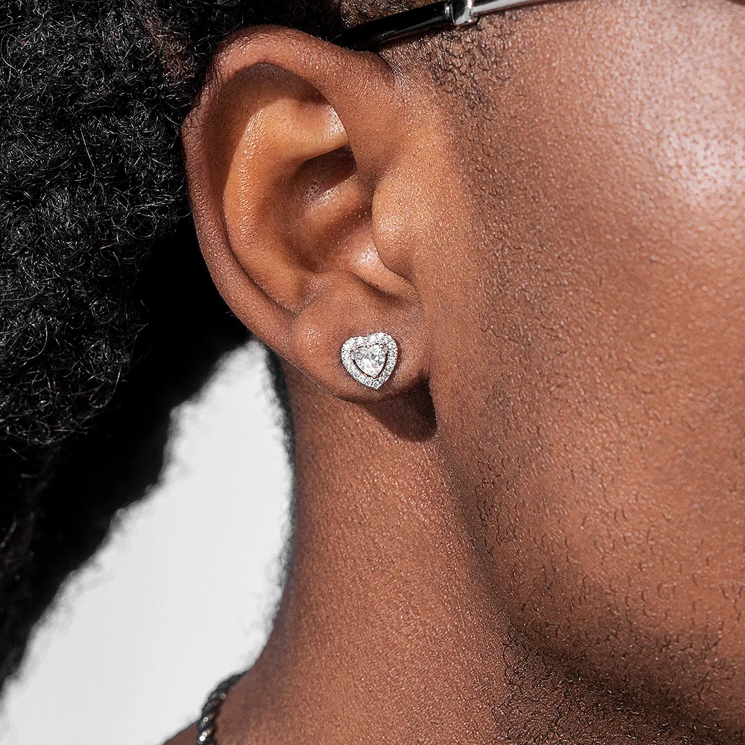 Moissanite Heart Shaped Halo Earrings - Image 5