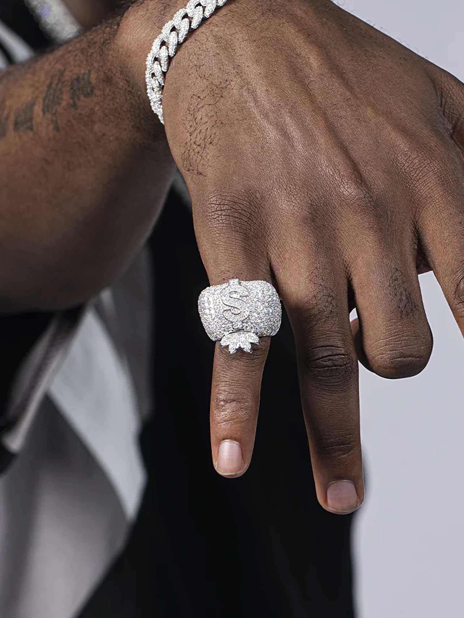 Moissanite Iced Money Bag Ring - Image 7