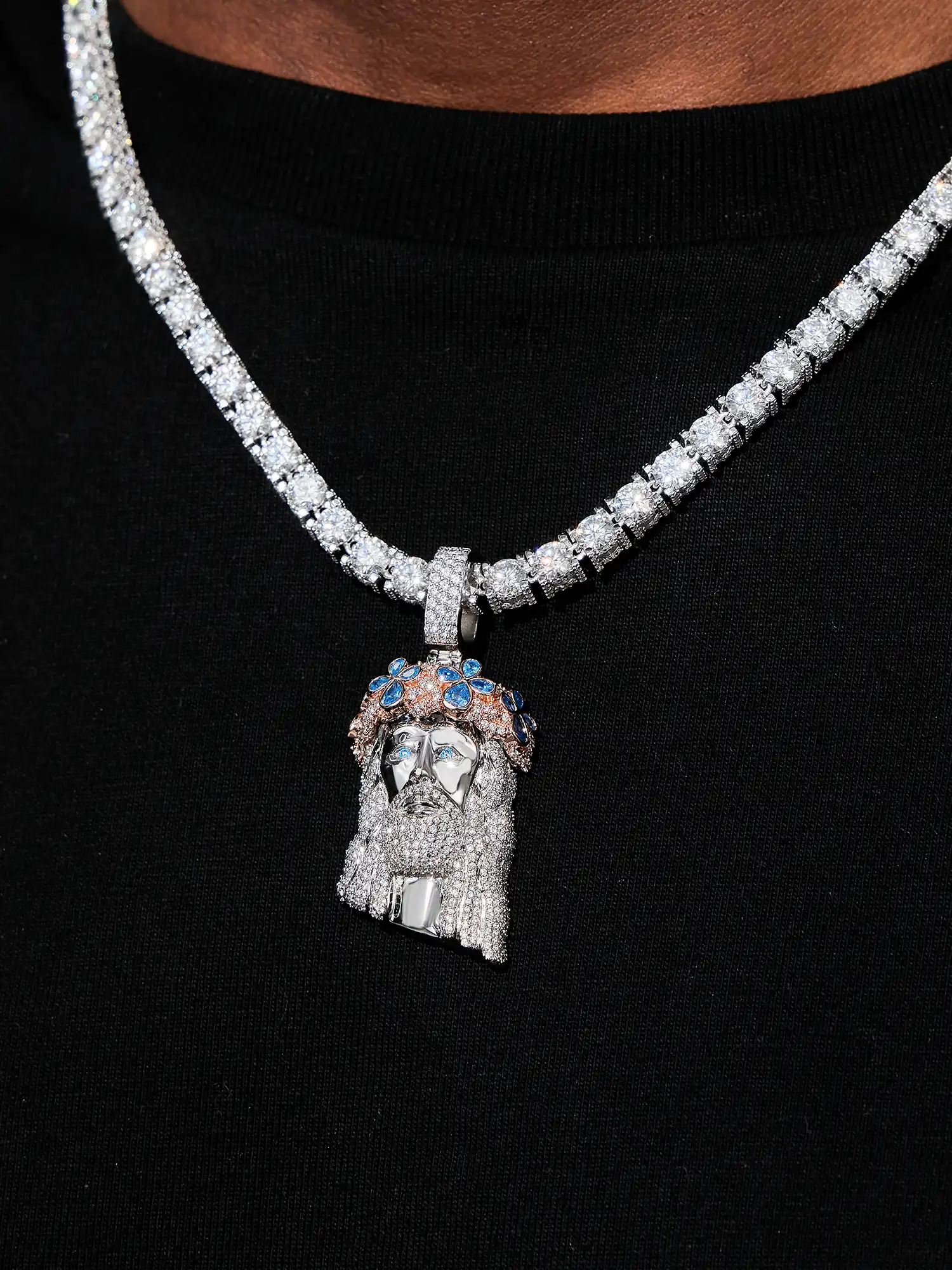 Moissanite Jesus Pendant Blue Topaz 2.3CT - Image 6