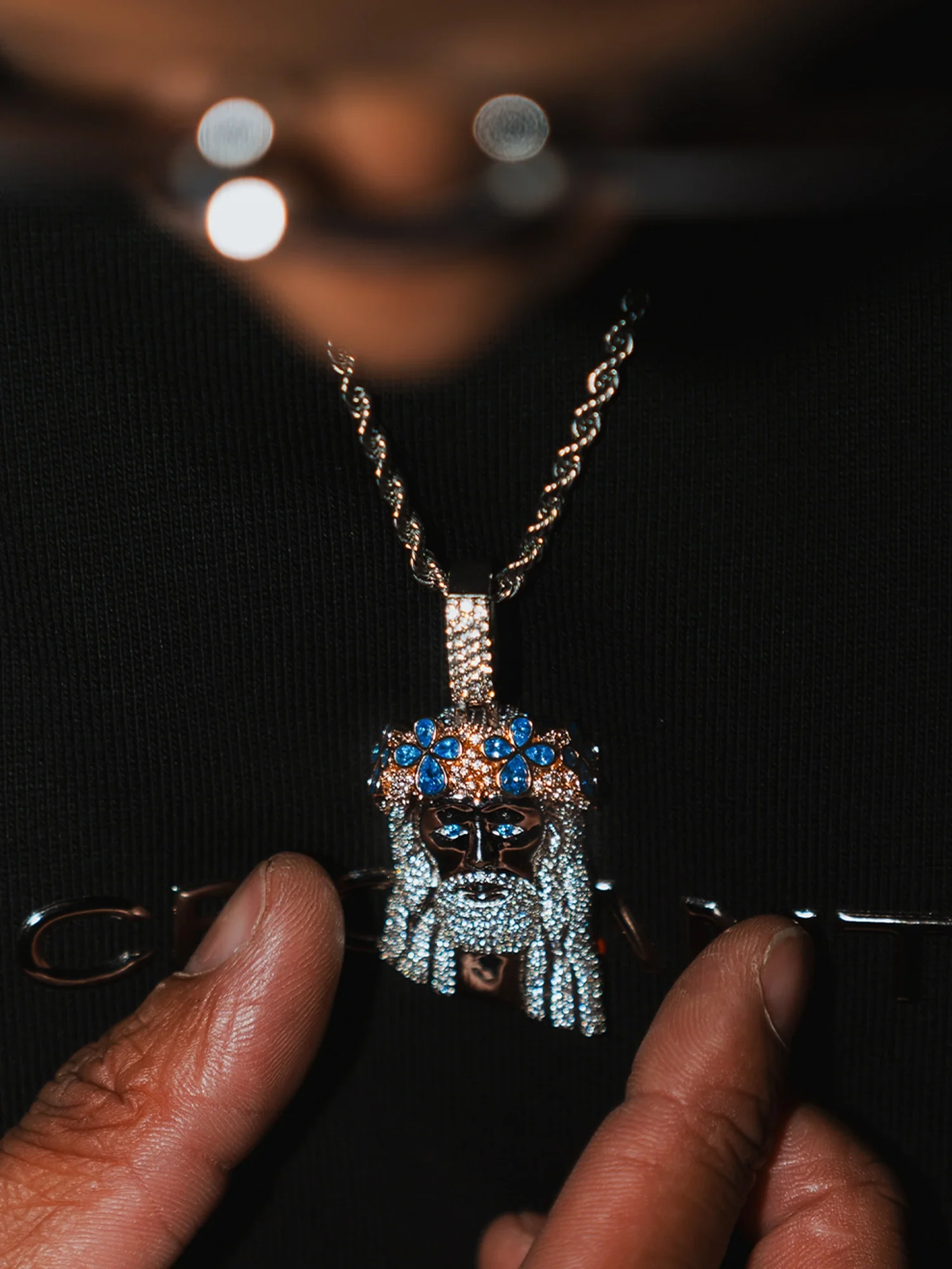 Moissanite Jesus Pendant Blue Topaz 2.3CT - Image 9