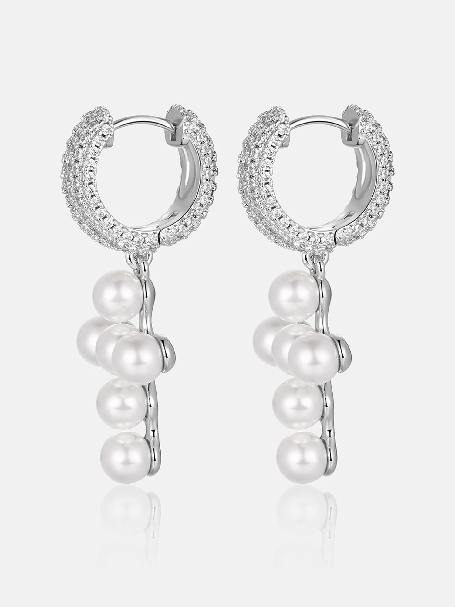 Moissanite Pearl Cross Hoop Earrings - Image 3