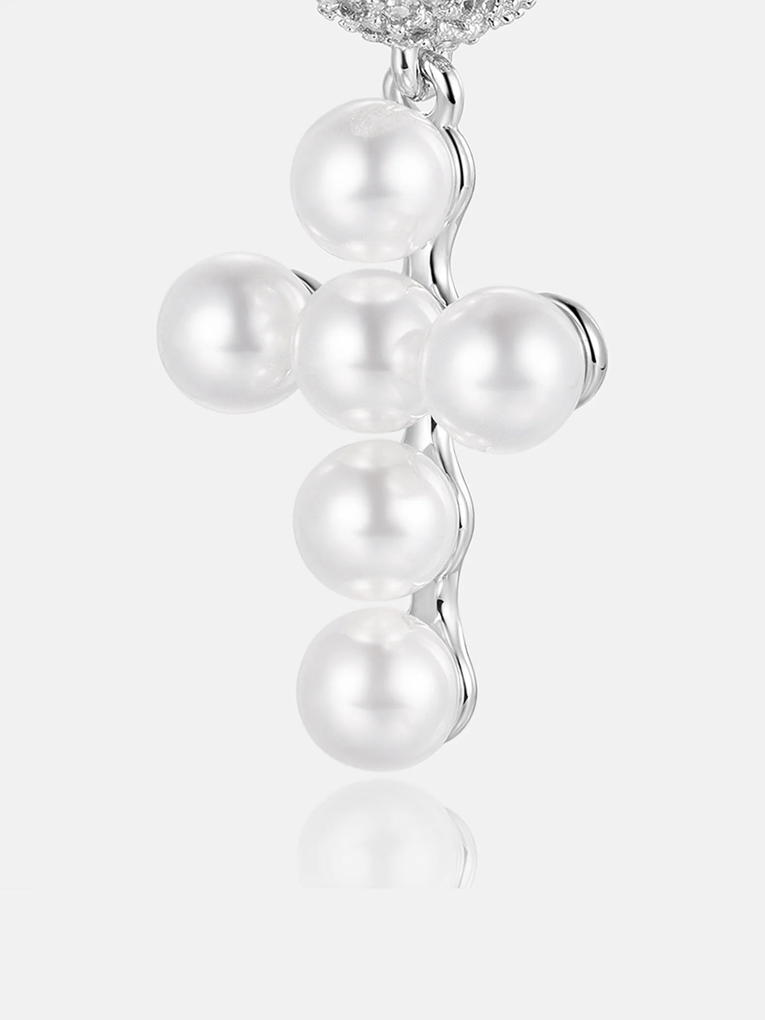 Moissanite Pearl Cross Hoop Earrings - Image 4