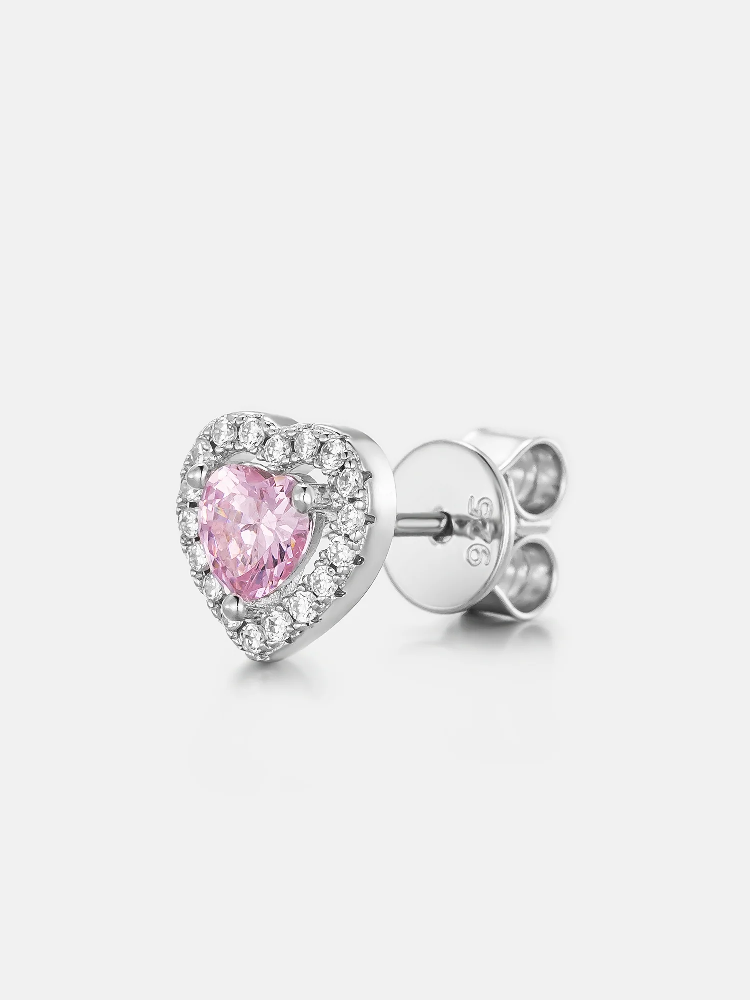 Moissanite Pink Gemstone Heart Shaped Halo Earrings - Image 3