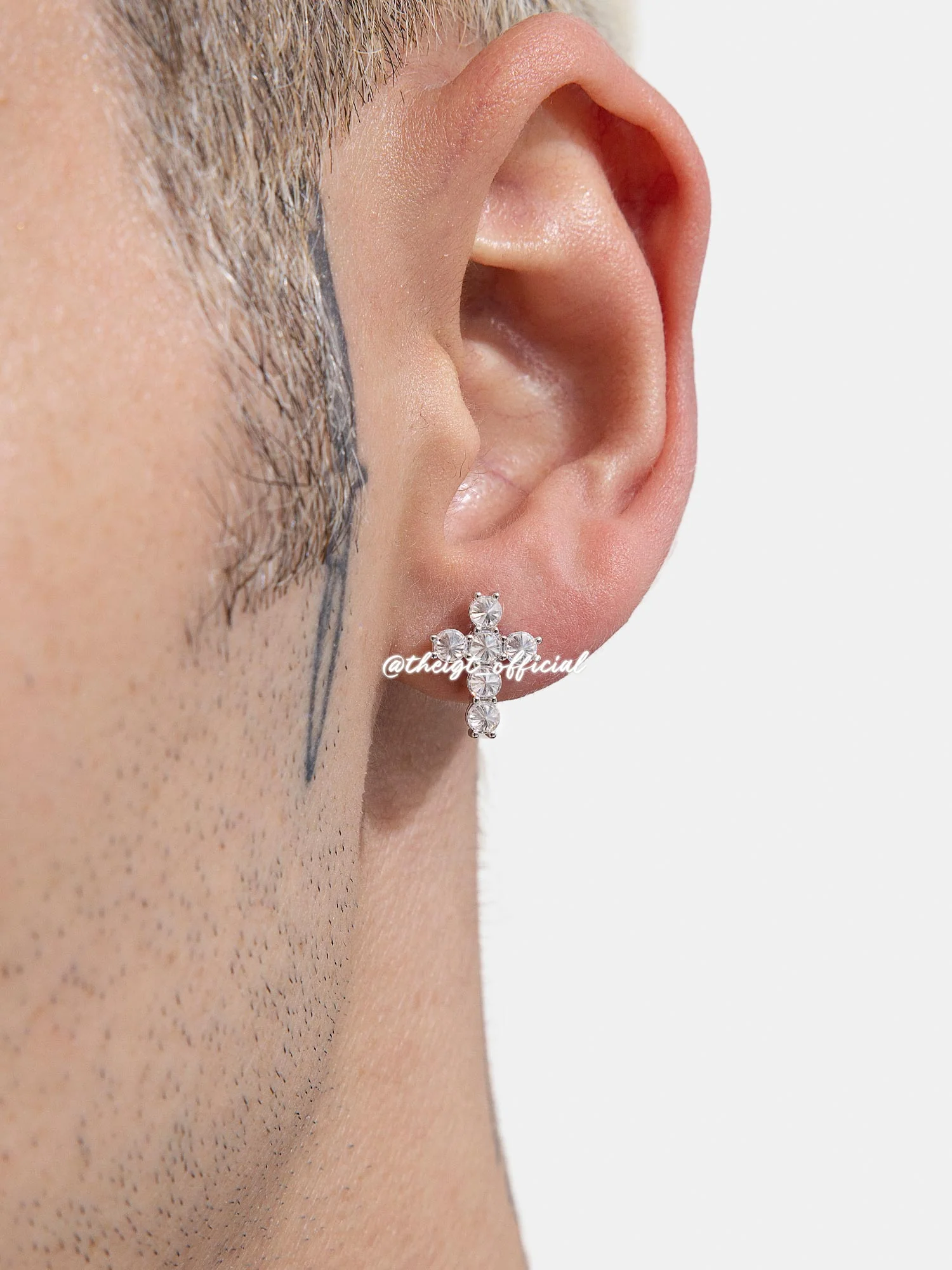 Moissanite Reverse Set Cross Stud Earrings - Image 6