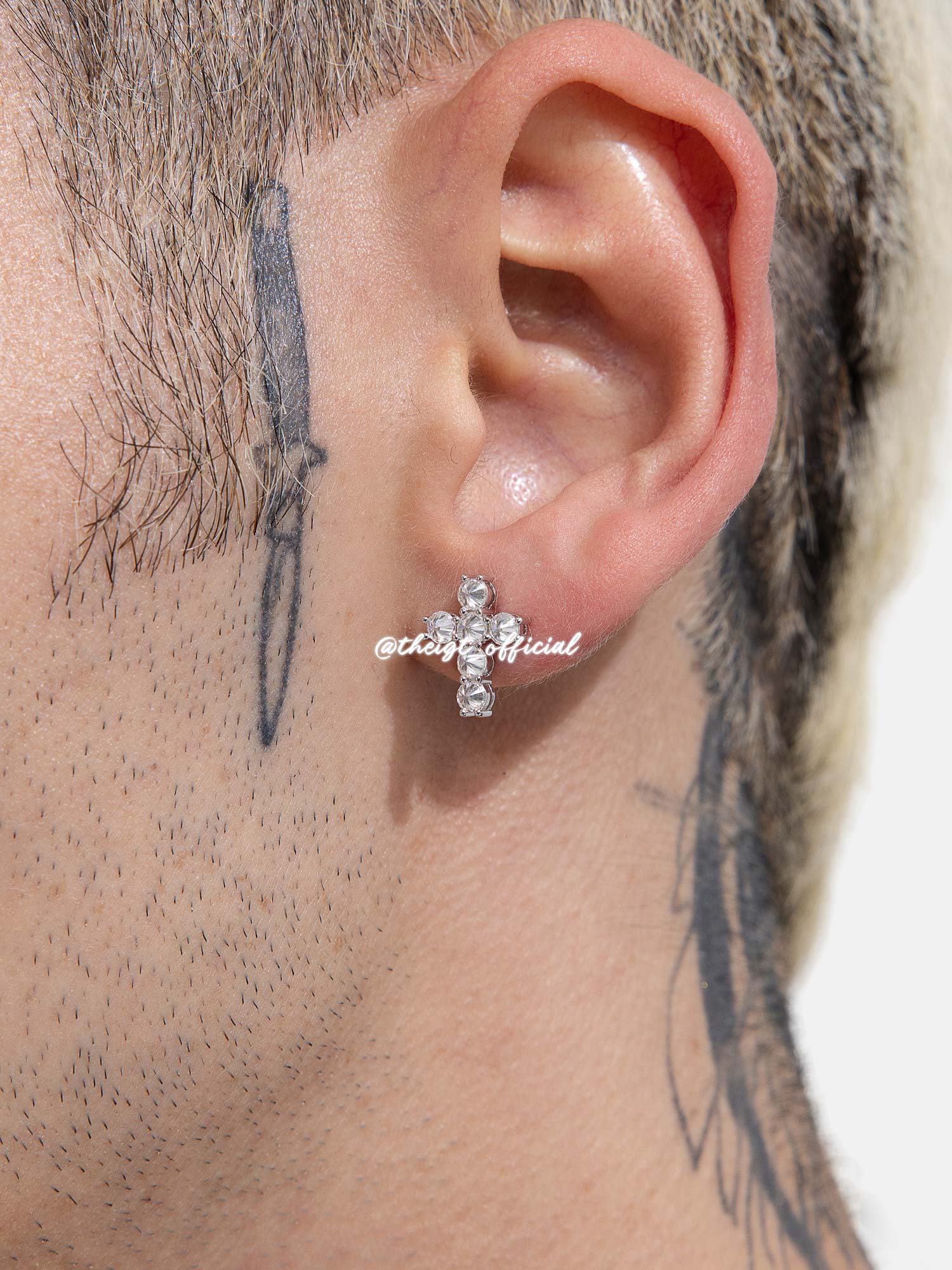 Moissanite Reverse Set Cross Stud Earrings - Image 7