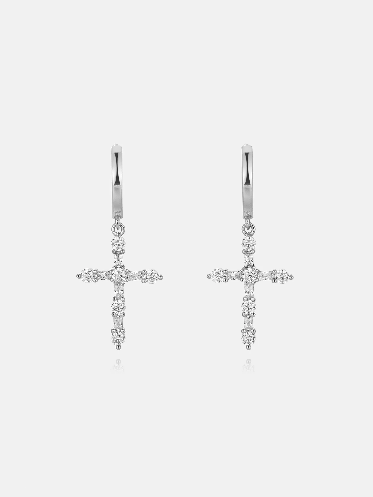 Moissanite Round & Baguette Cut Cross Hoop Earrings - Image 3