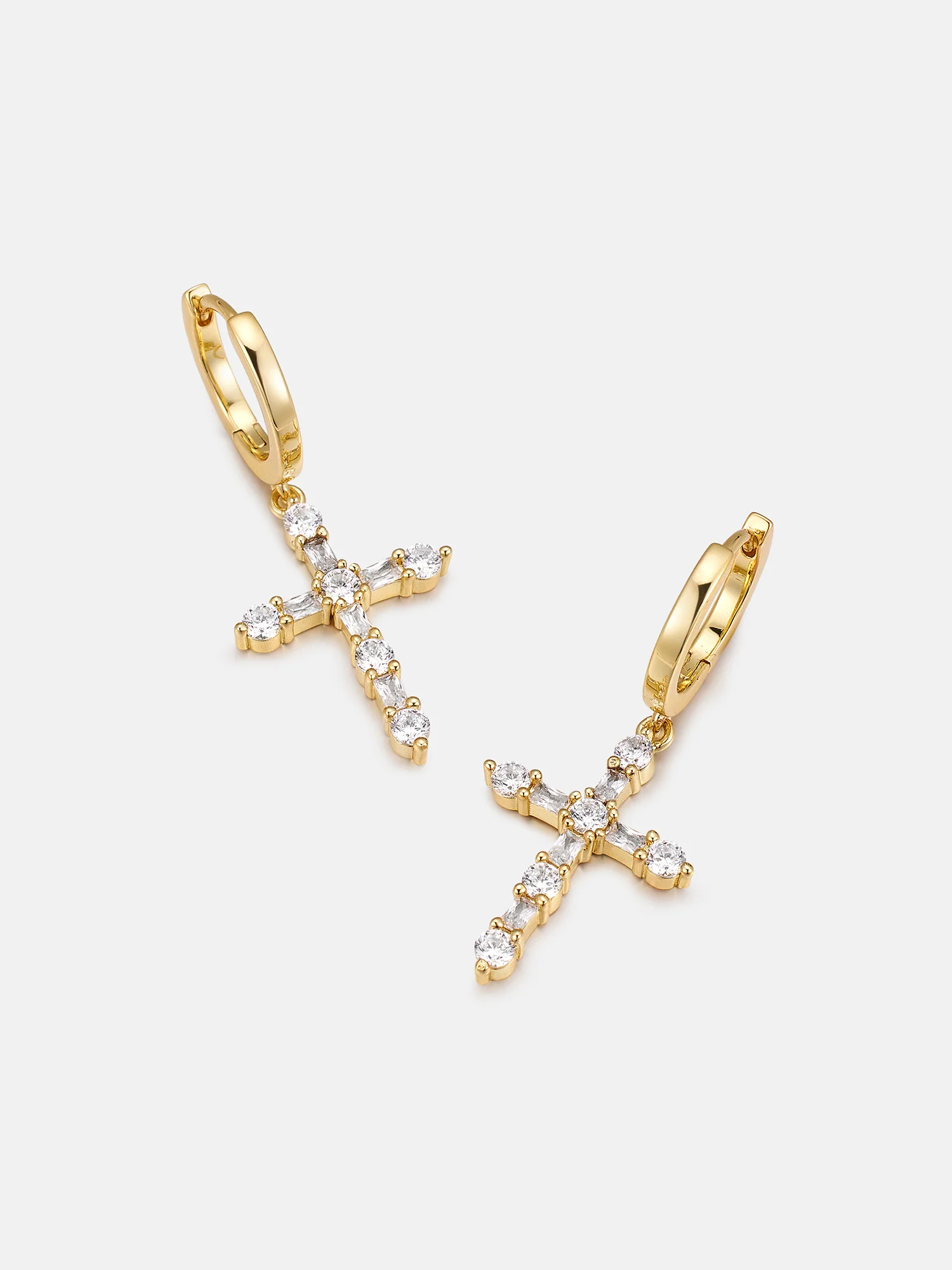 Moissanite Round & Baguette Cut Cross Hoop Earrings - Image 4