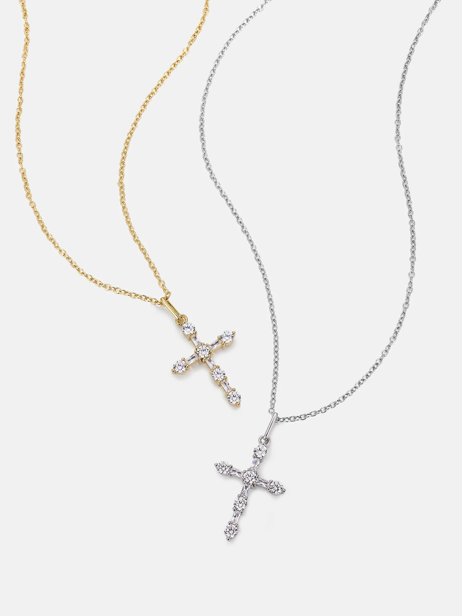 Moissanite Round & Baguette Cut Cross Pendant - Image 3