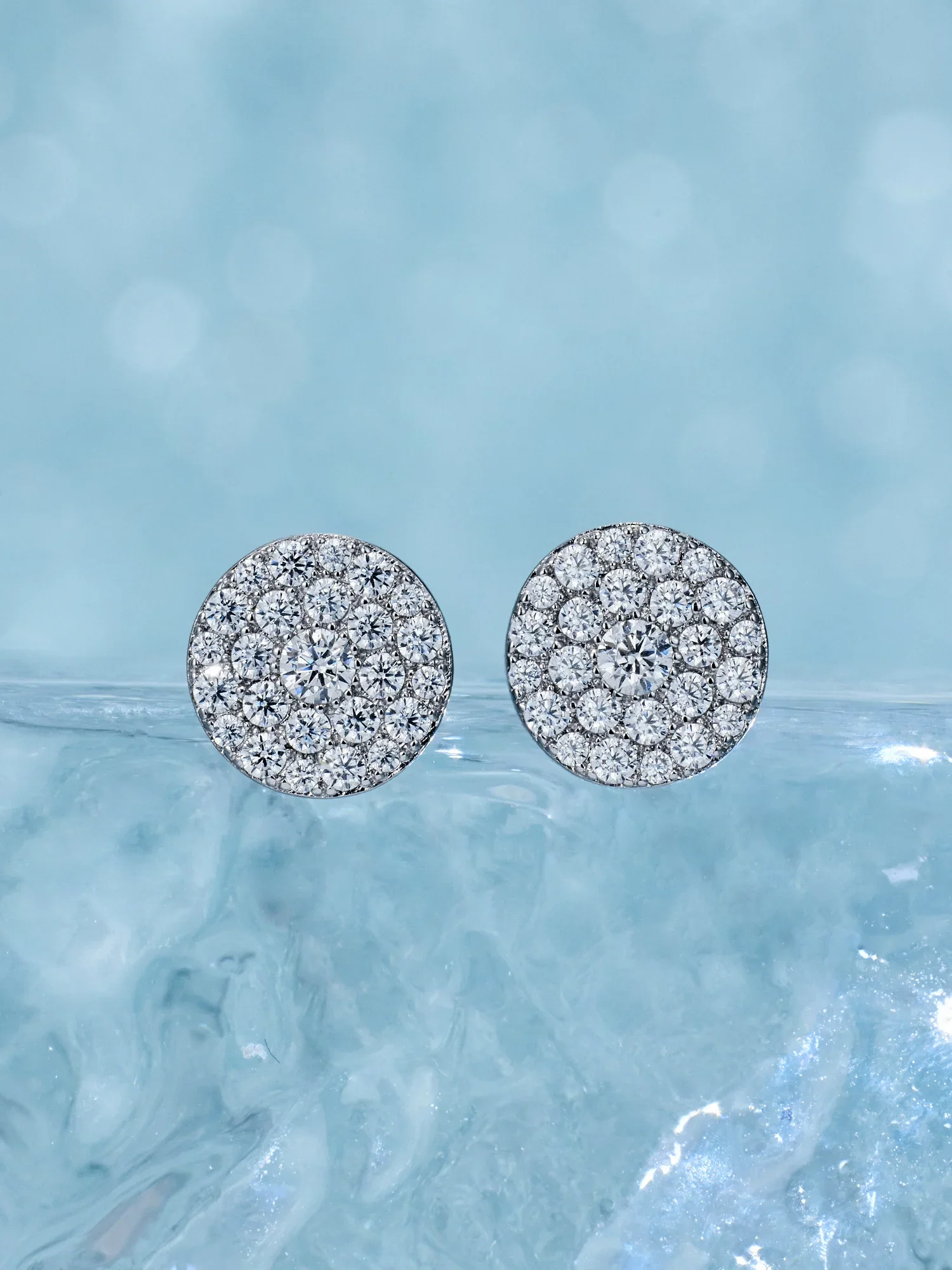 Moissanite Round Circle Cluster Stud Earrings - Image 5