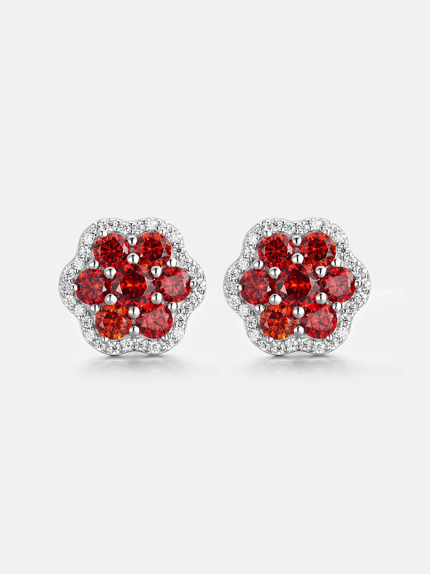 Moissanite Ruby Flower Cluster Stud Earrings