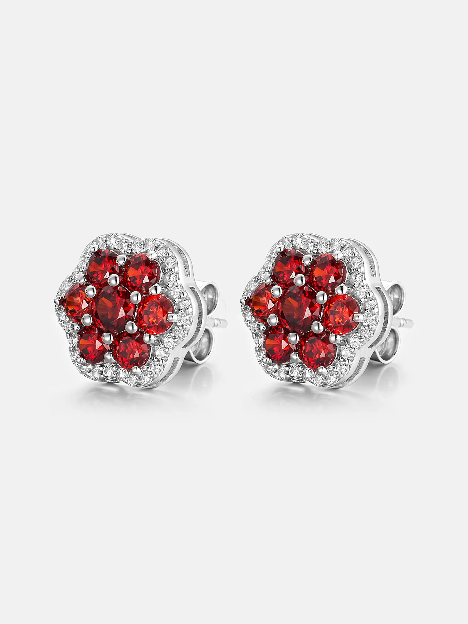 Moissanite Ruby Flower Cluster Stud Earrings - Image 2