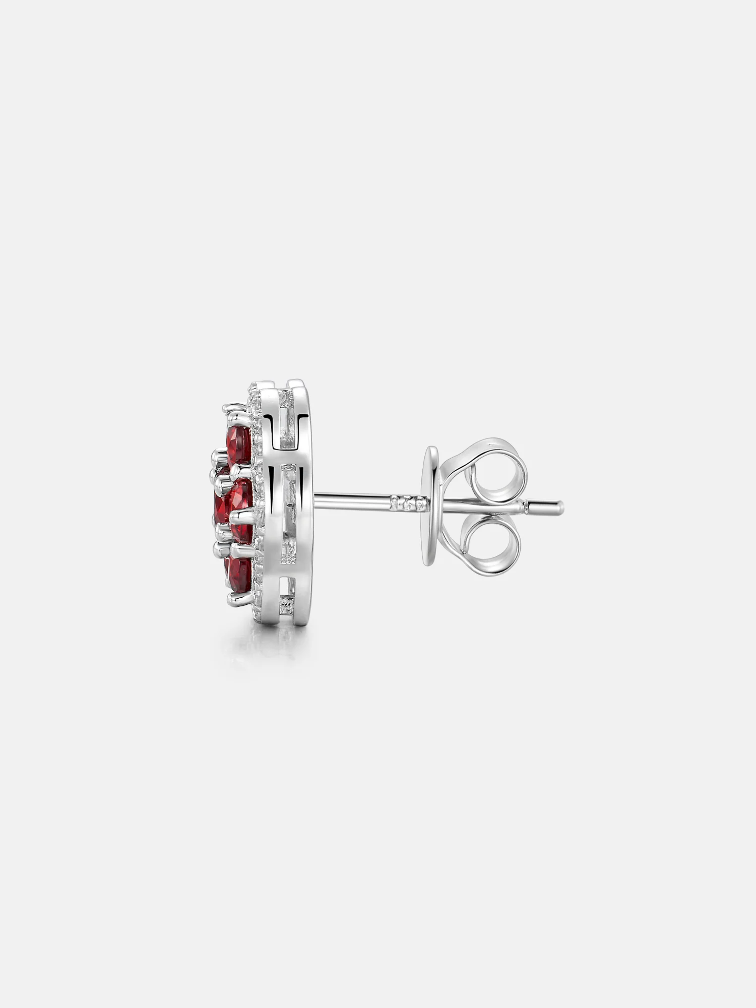 Moissanite Ruby Flower Cluster Stud Earrings - Image 5