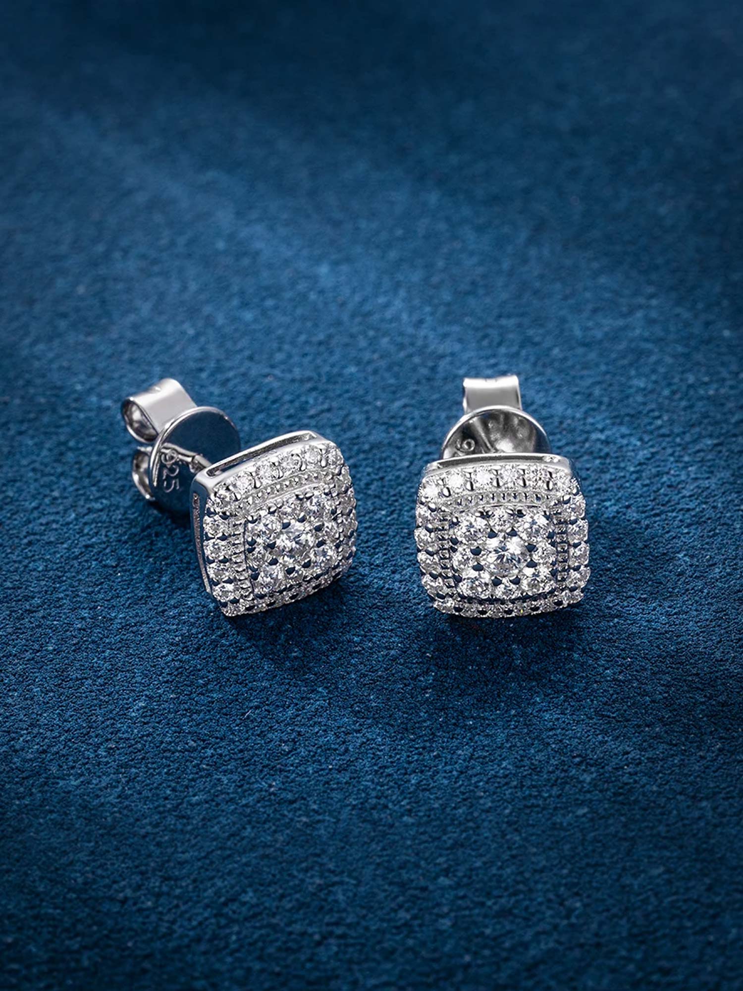 Moissanite Square Cluster Stud Earrings - Image 5