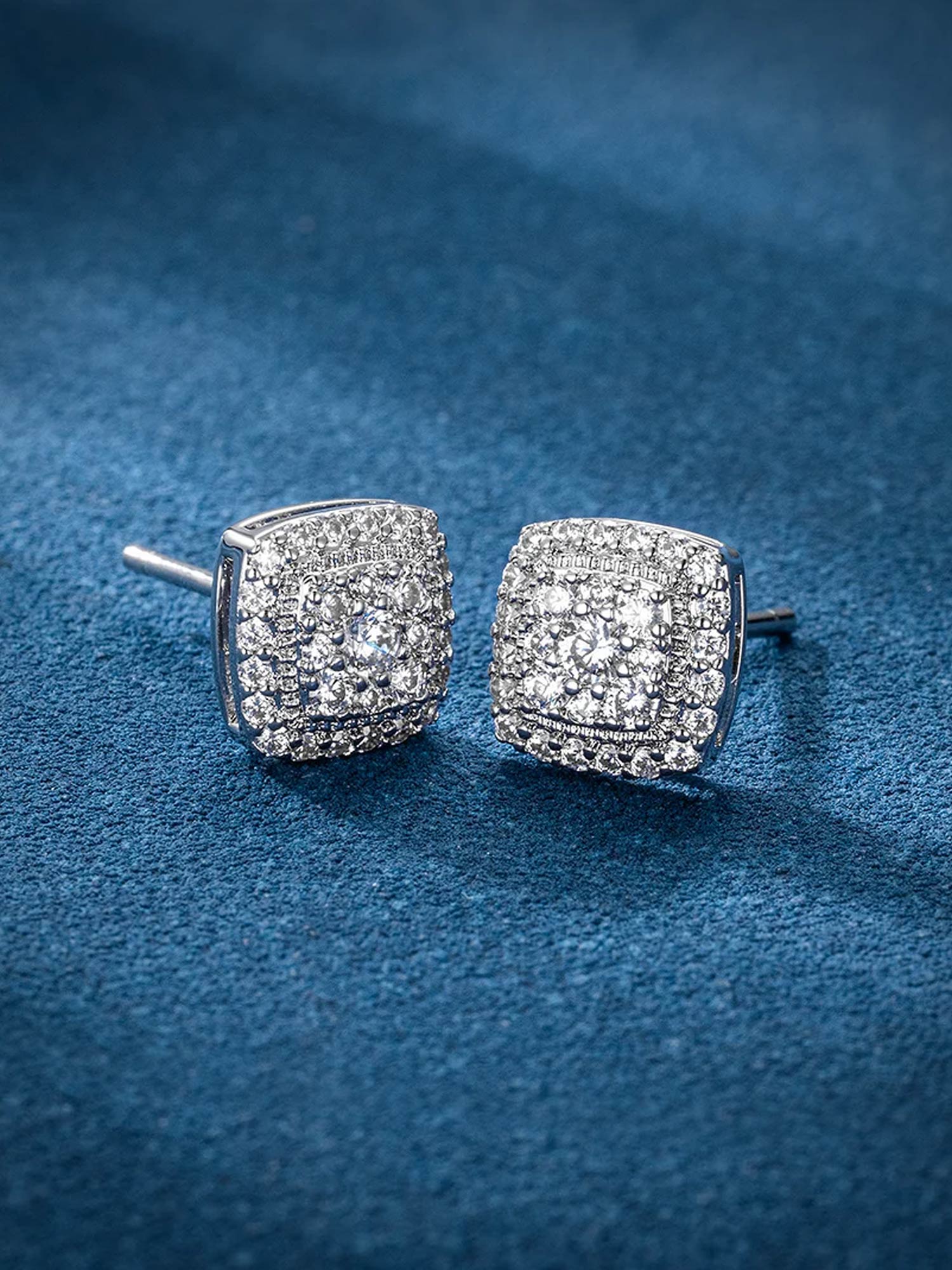 Moissanite Square Cluster Stud Earrings - Image 6