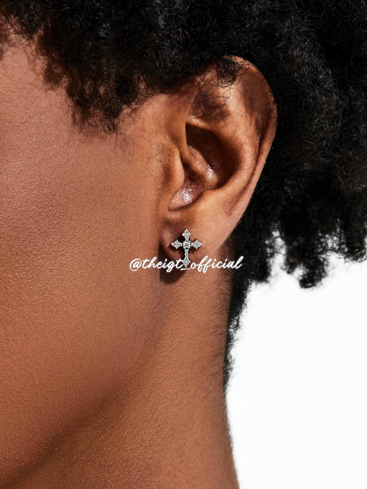 Moissanite Tapered Cross Stud Earrings - Image 5
