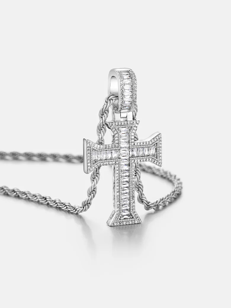 Moissanite Templar Baguette Cross Pendant - Image 2