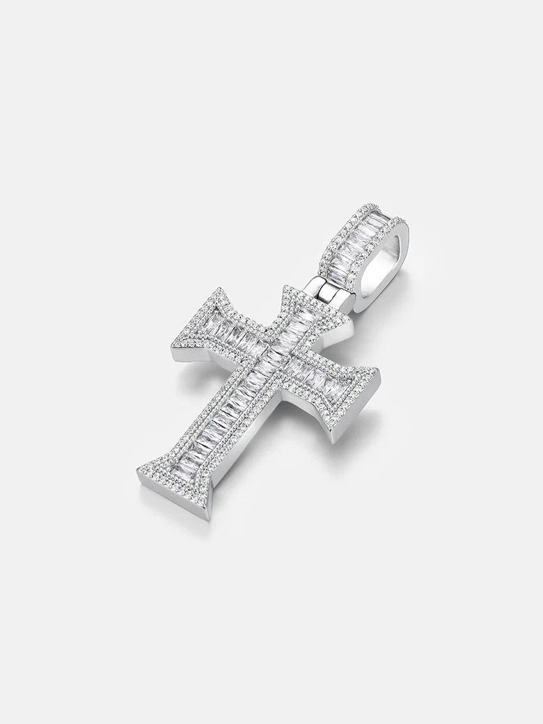 Moissanite Templar Baguette Cross Pendant - Image 3